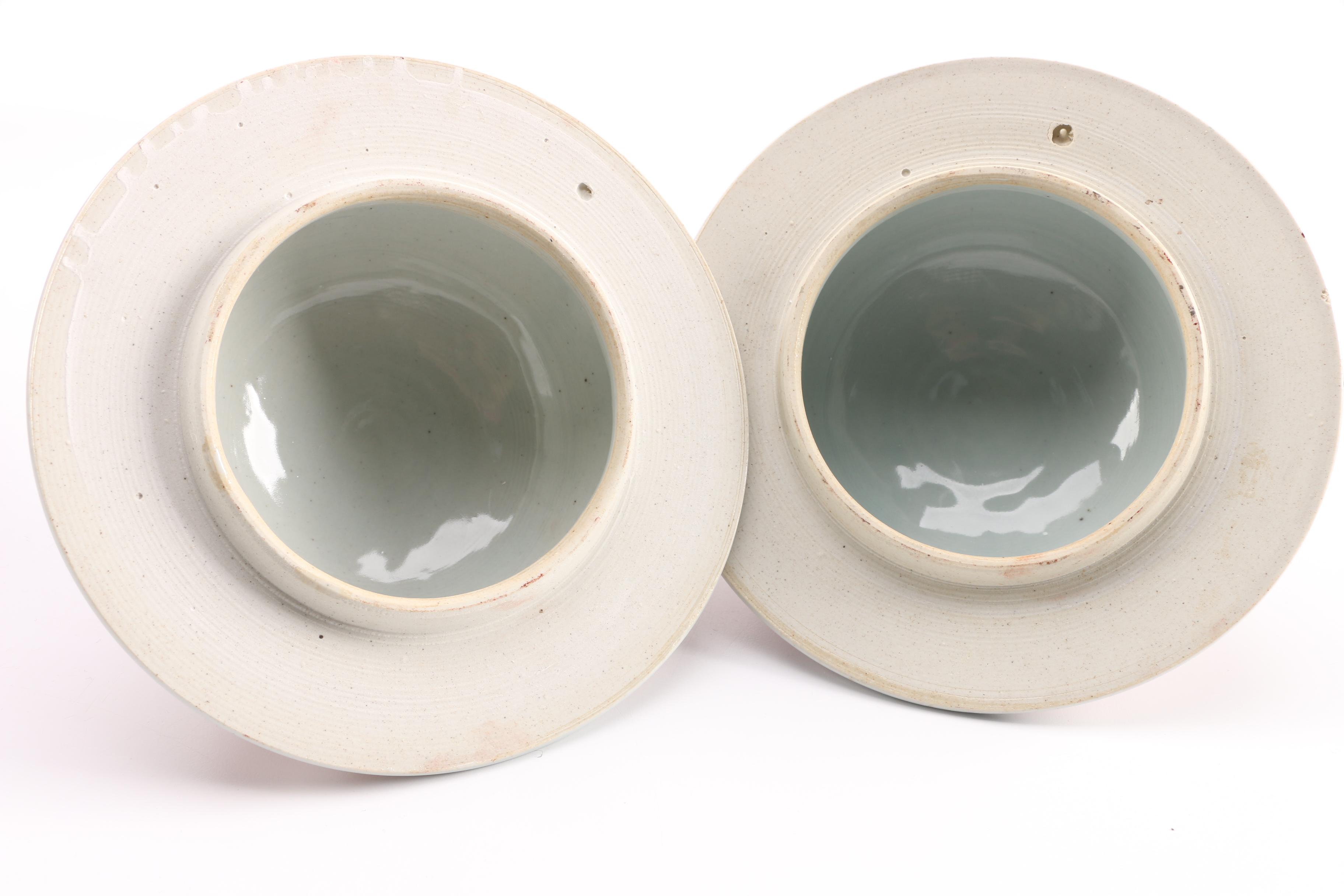 Pair of Decorative Chinese Orange and White Ginger Jars