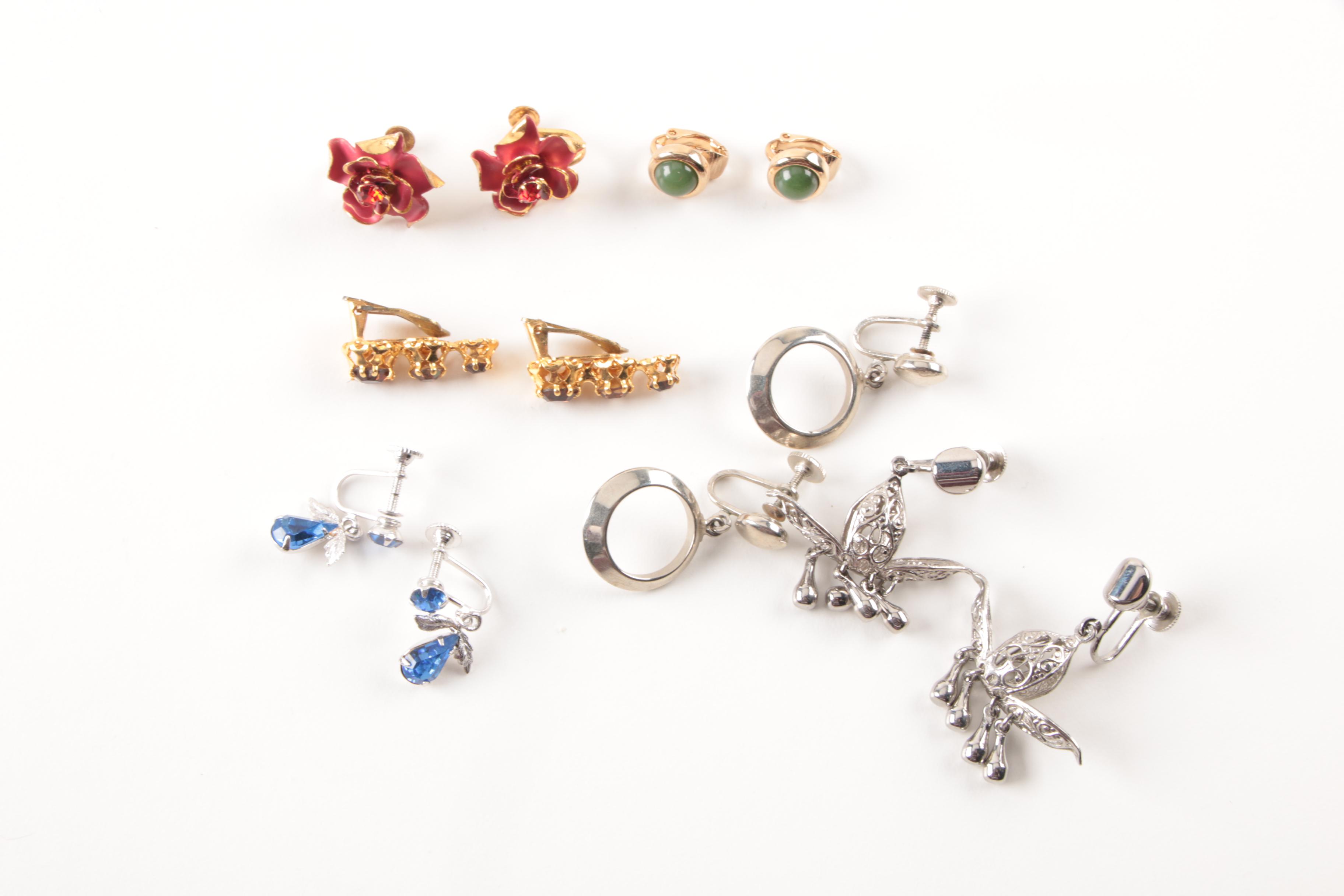 Assorted Costume Earrings and a Necklace Including Trifari and Coro