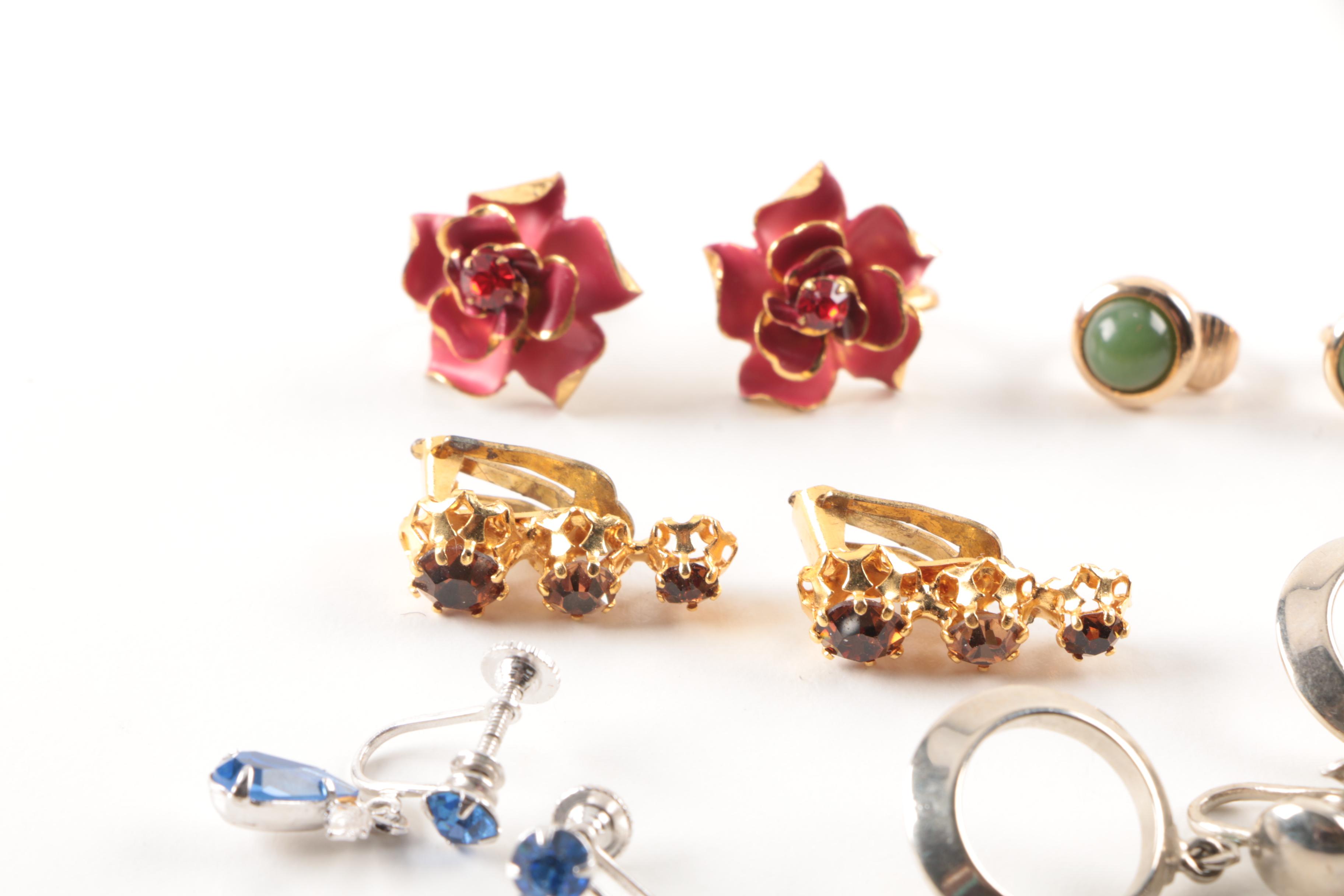 Assorted Costume Earrings and a Necklace Including Trifari and Coro