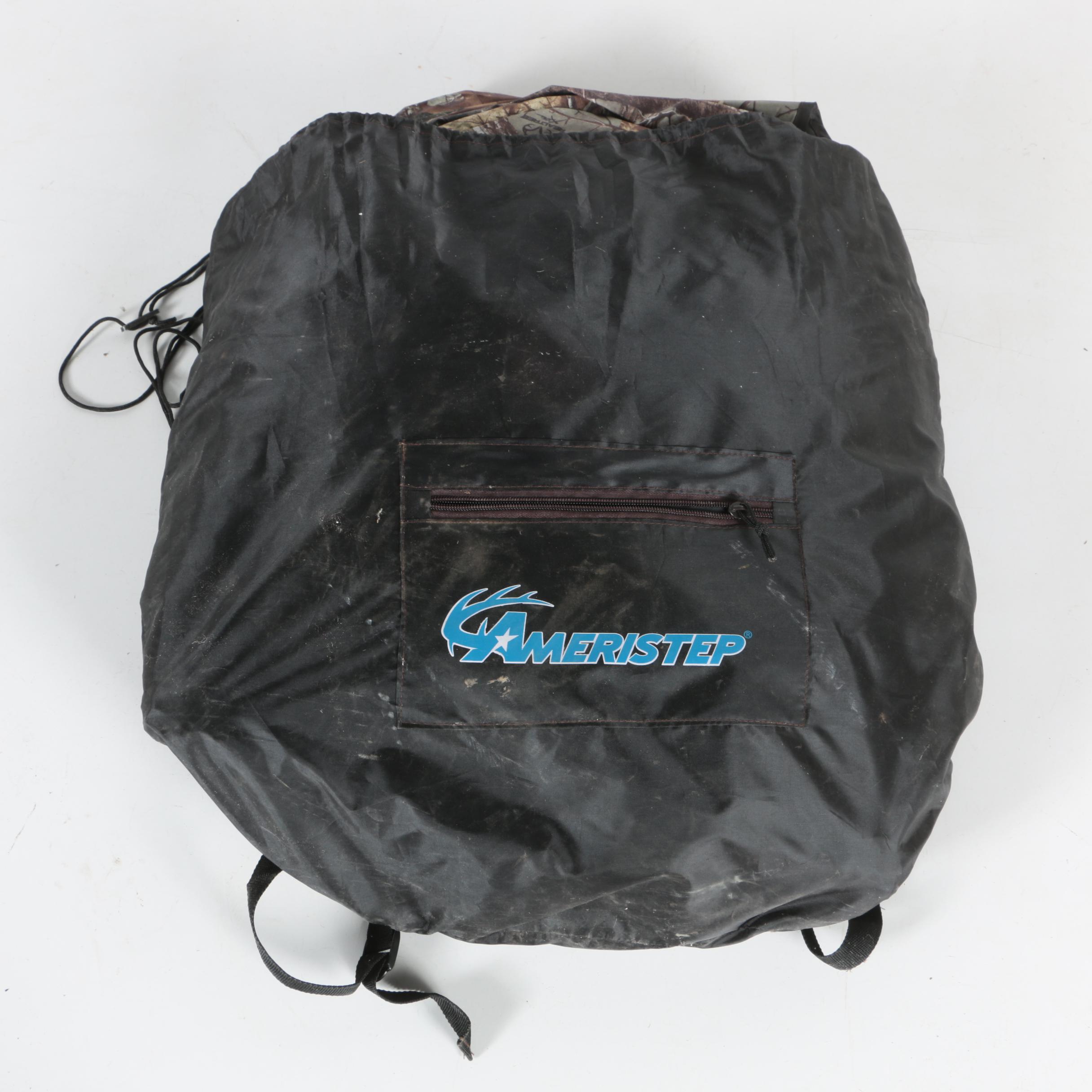 Ameristep "Realtree Xtra" Ground Blind with Lanterns and Camping Gear