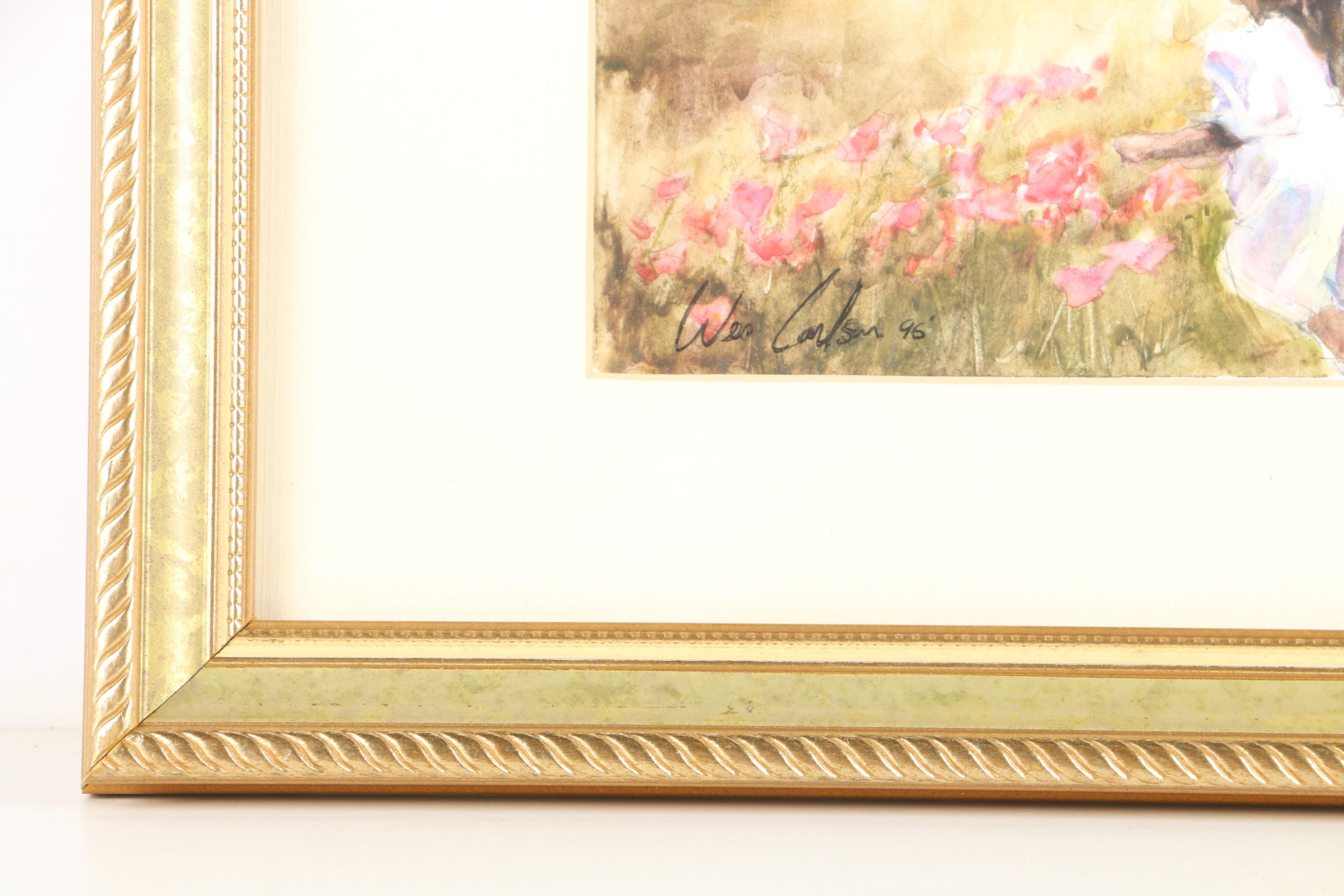 Wes Carlson Watercolor Painting on Paper of Girl in Field