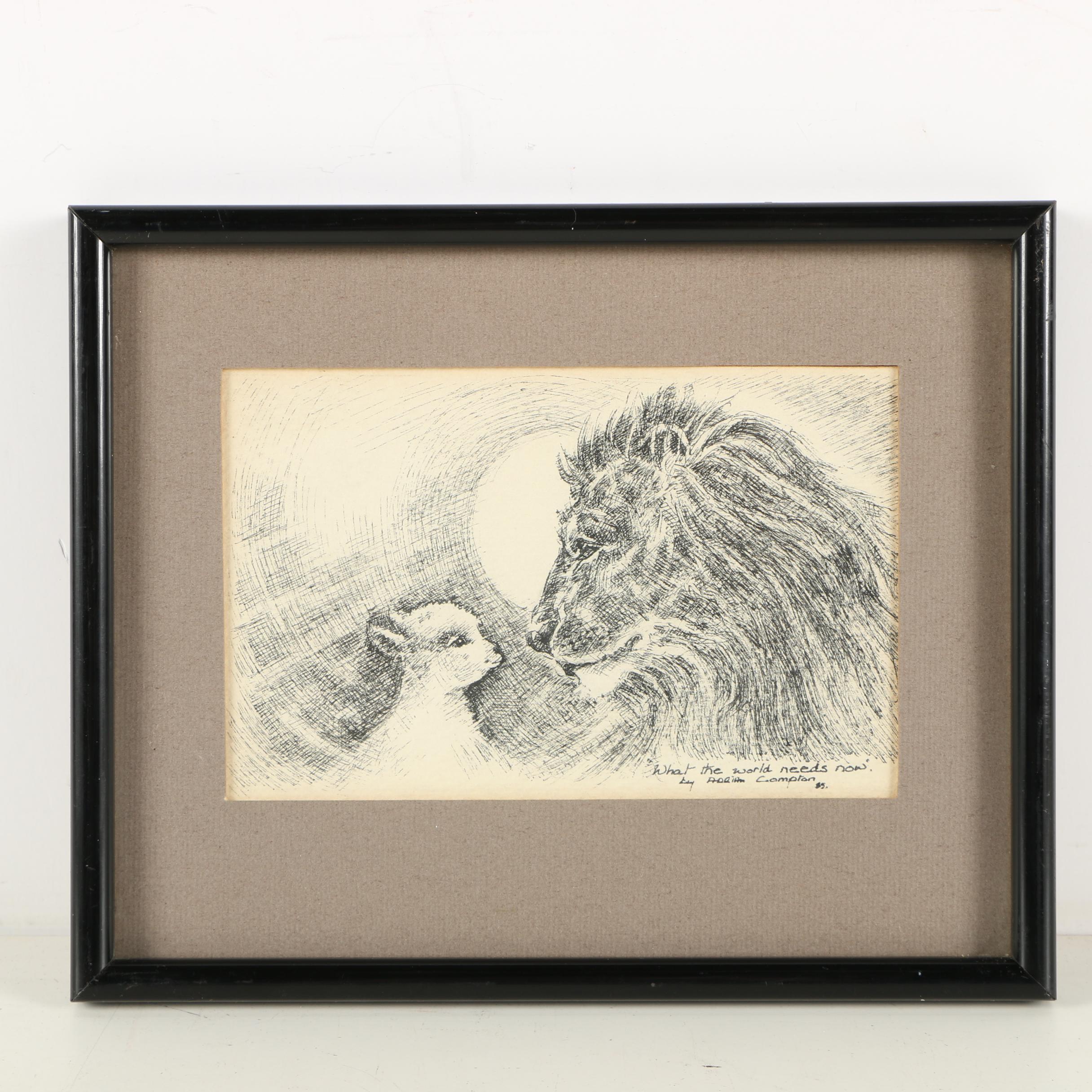 Adrian Compton 1985 Etching on Paper "What the World Needs Now"