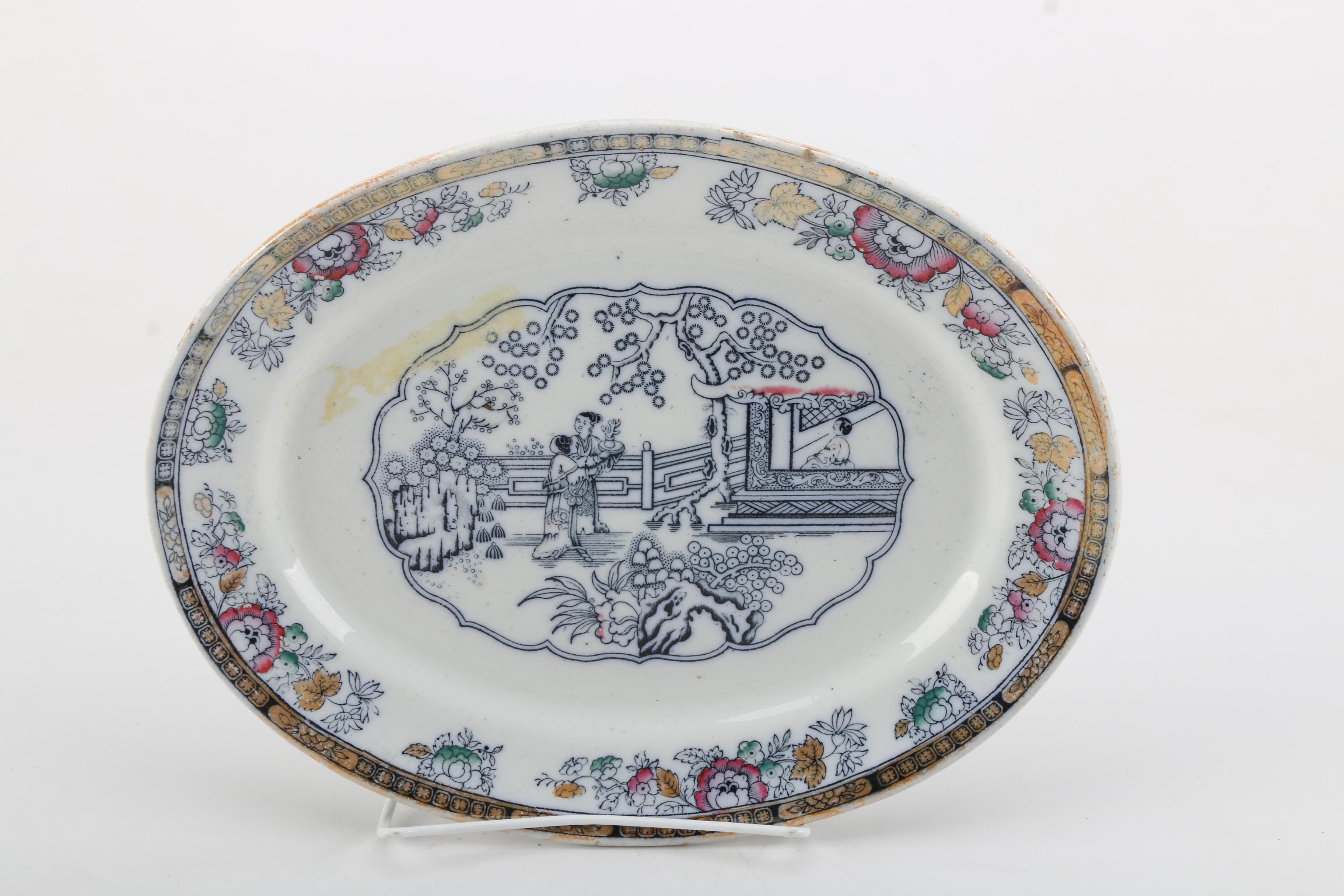 19th Century Hand-painted Bowls and Antique Ashworth Ironstone Platter