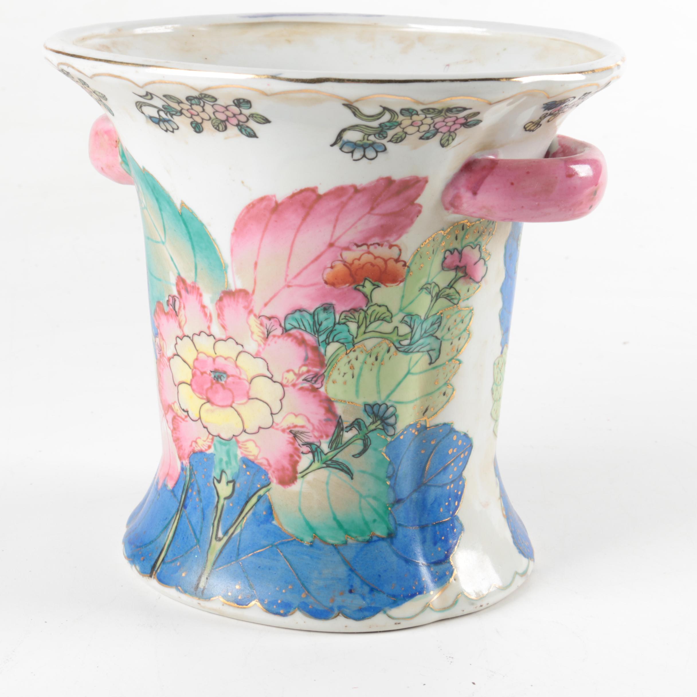 Chinese Tobacco Leaf  Bowl and Matching Vases