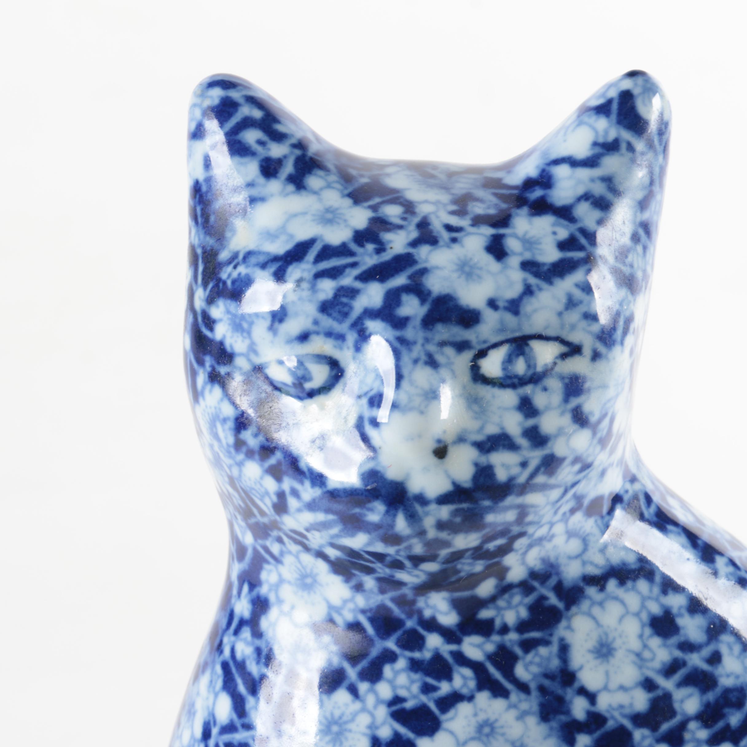 Blue and White Calico Cat Figurines