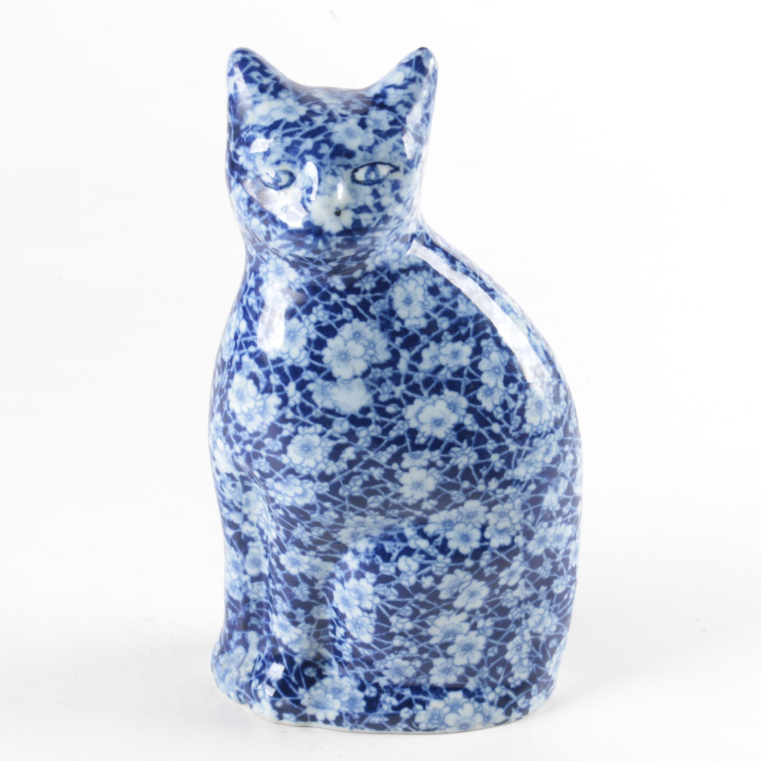 Blue and White Calico Cat Figurines