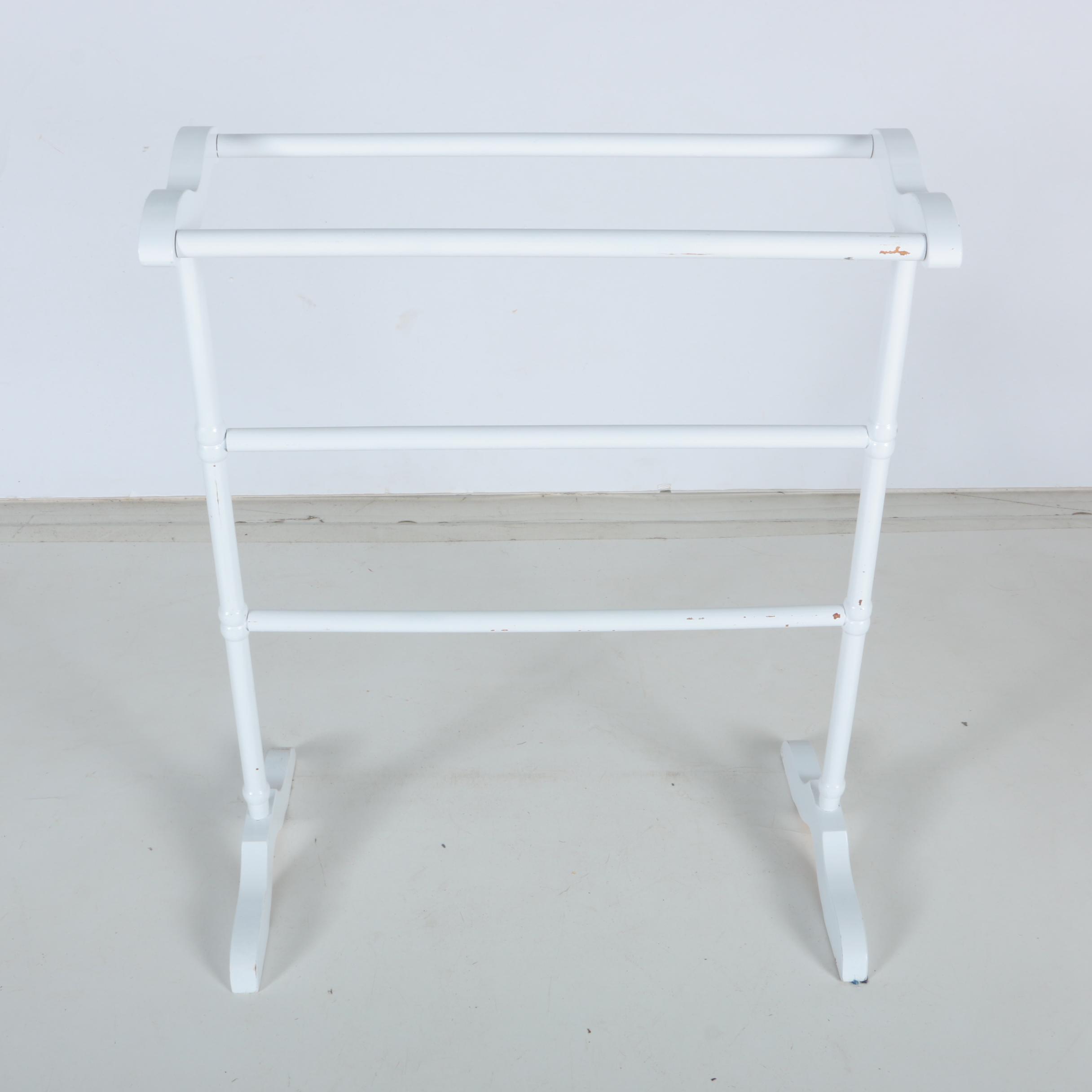 Metal Wall Shelving and Wooden Quilt Rack