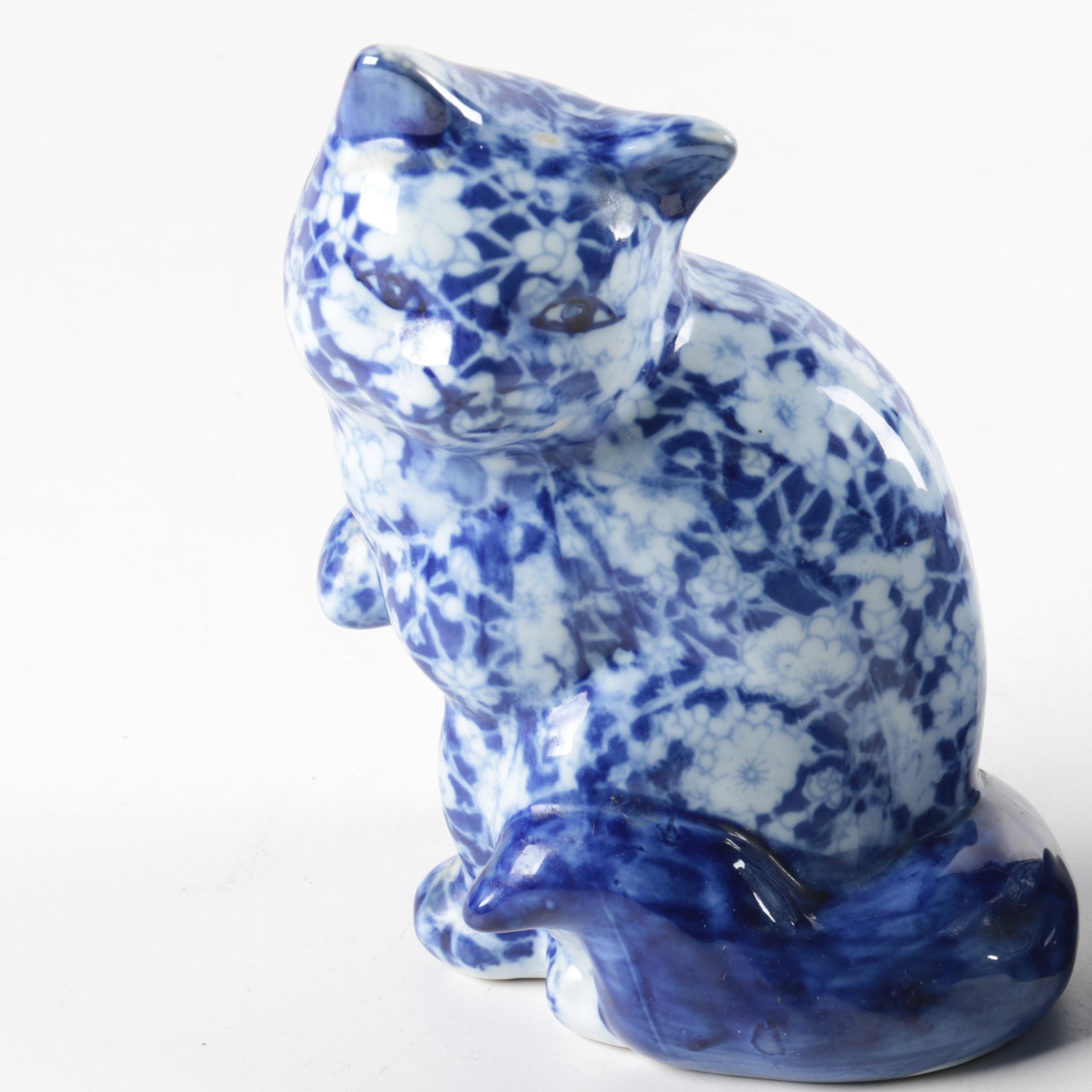 Blue and White Calico Cat Figurines