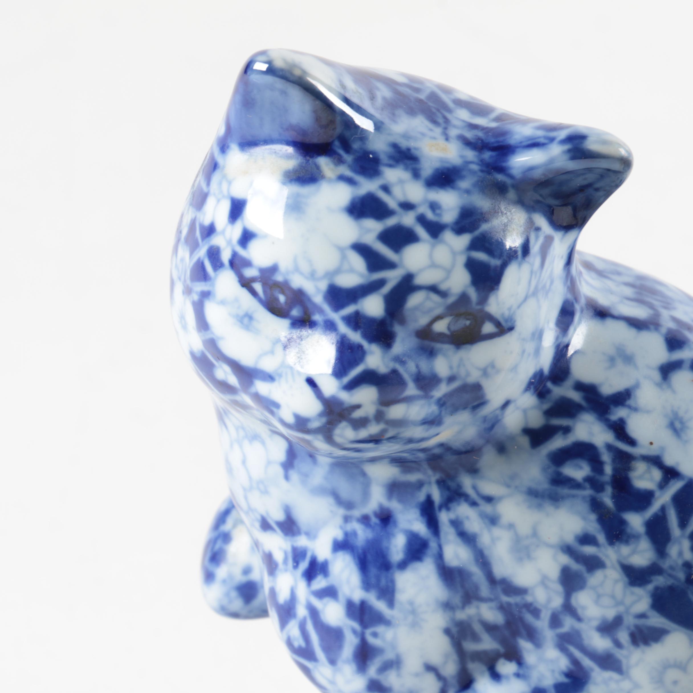 Blue and White Calico Cat Figurines