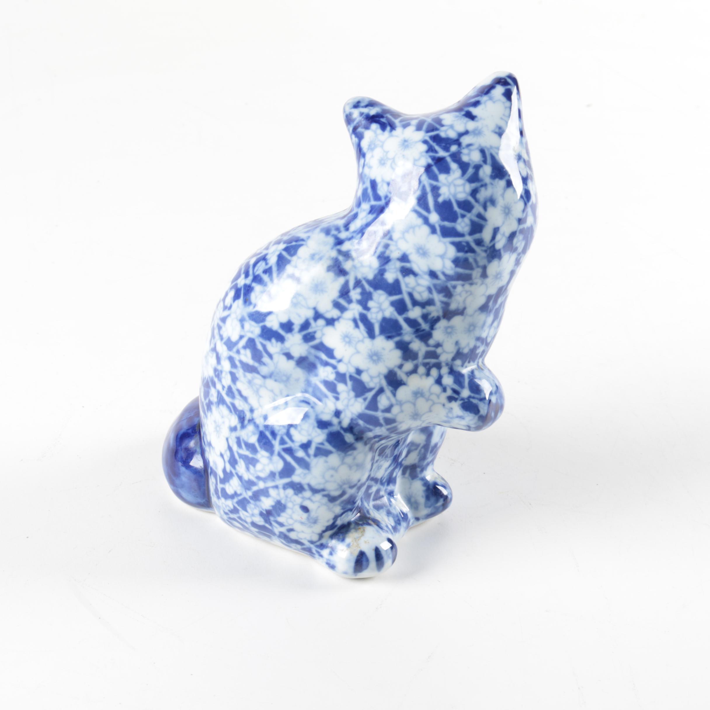 Blue and White Calico Cat Figurines