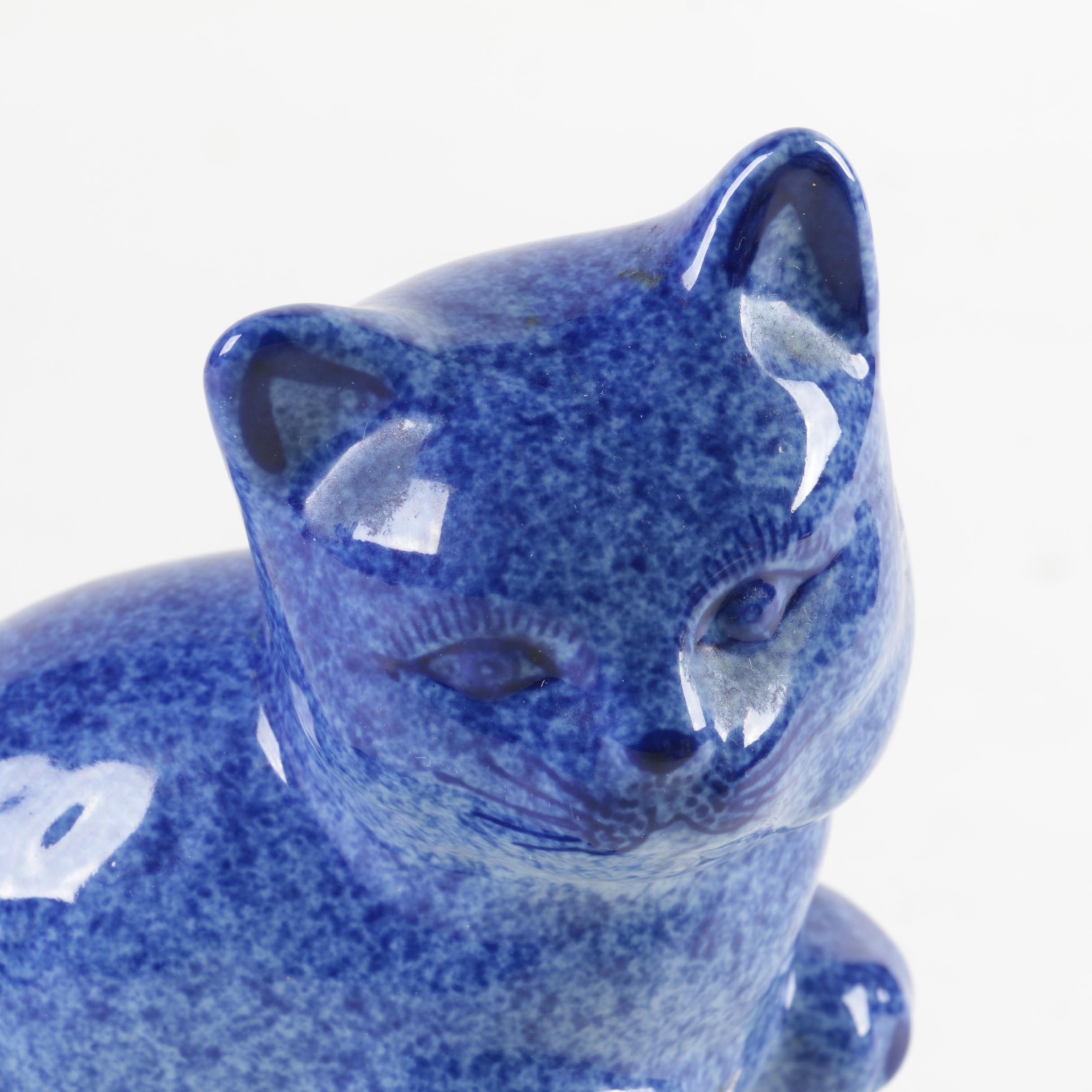 Blue and White Calico Cat Figurines