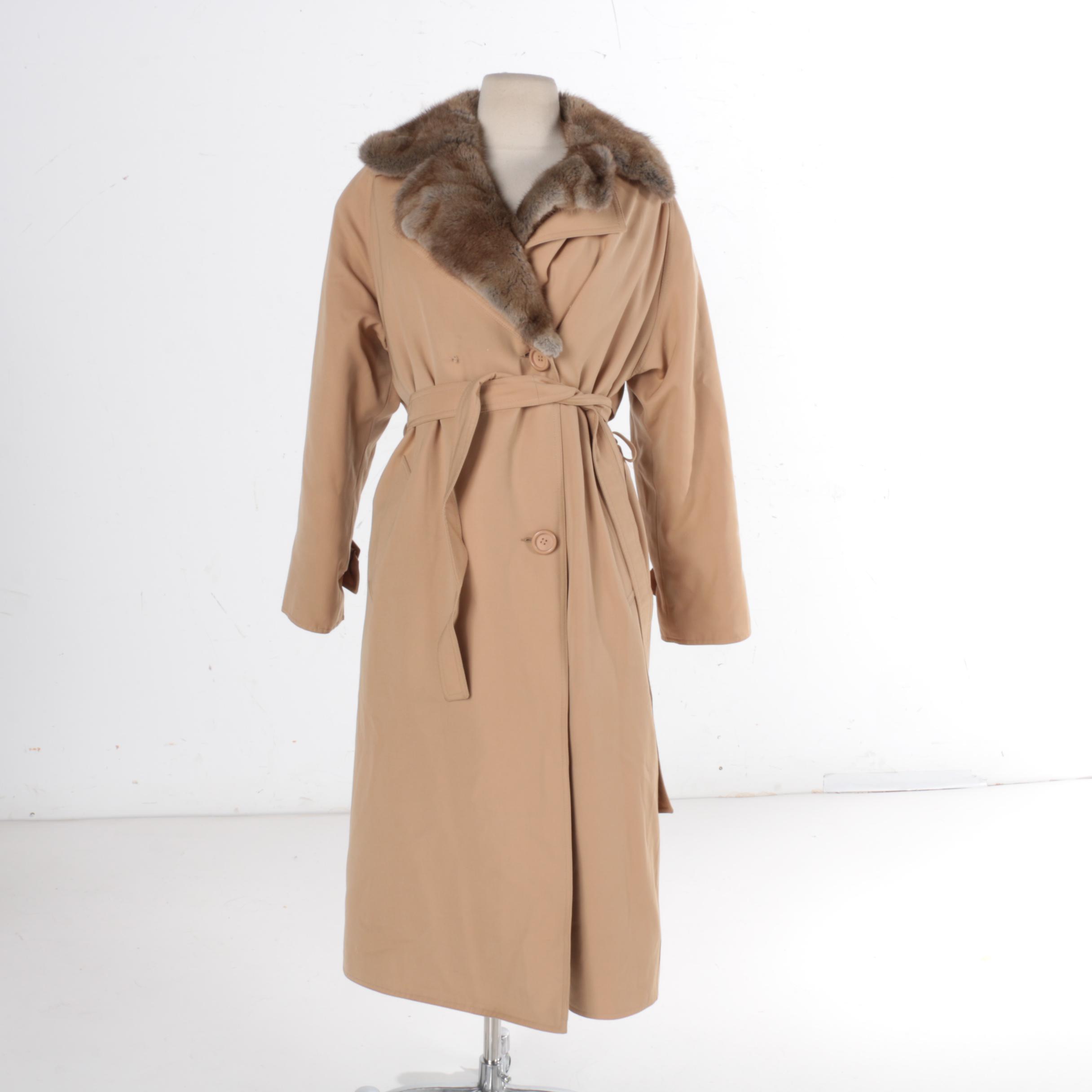 Women's Muskrat Fur Lined Trench Coat