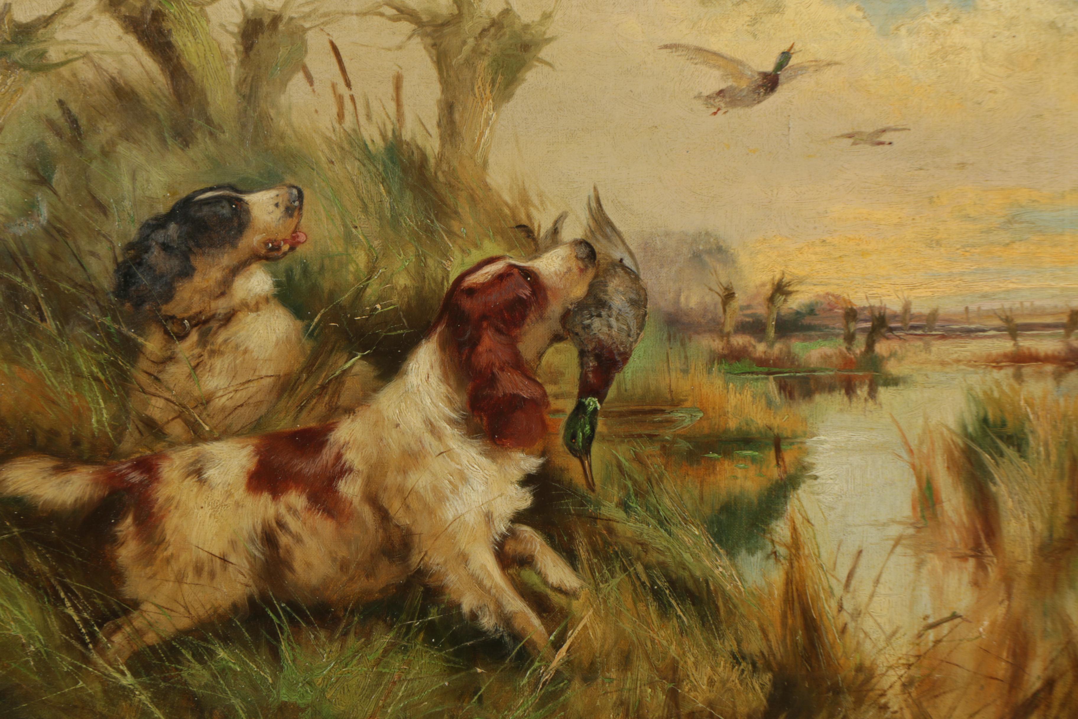 Oil Painting on Canvas of Hunting Dogs in the Manner of Robert Cleminson