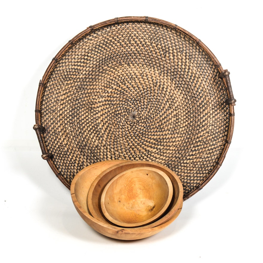 Vermont Wooden Bowls and Pottery Barn Magazine Basket