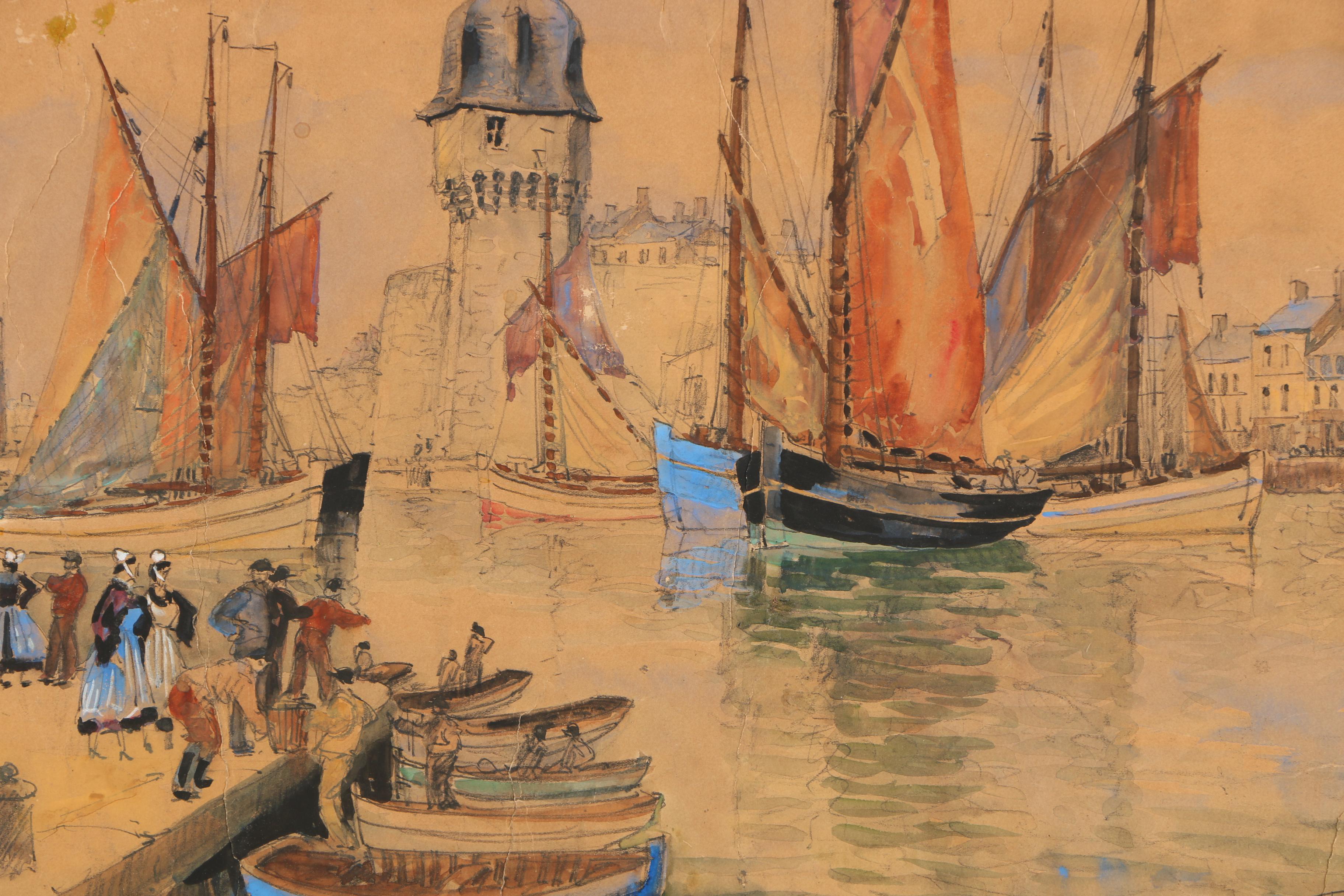 Frank-Will Watercolor, Ink and Gouache Painting on Paper "Concarneau"