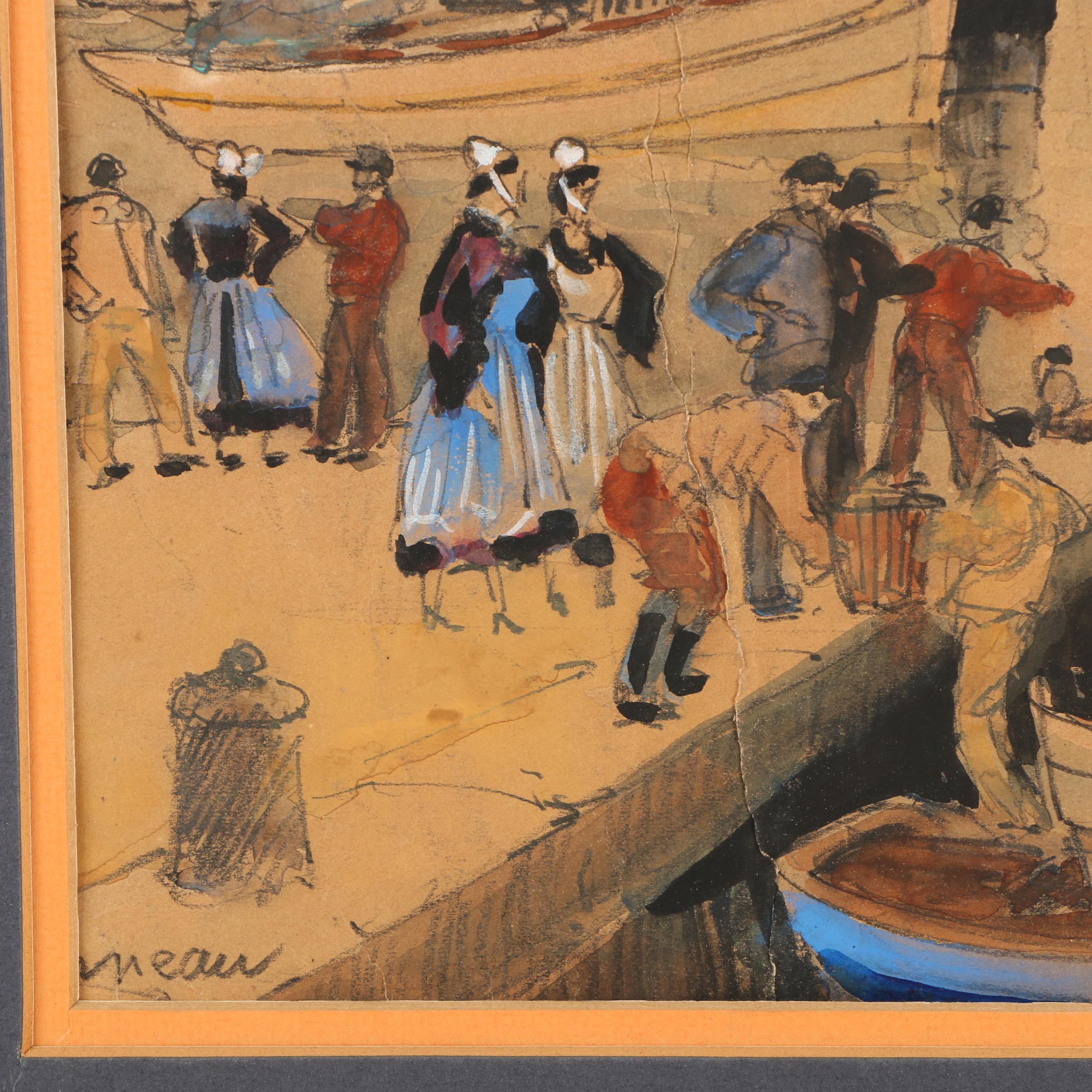 Frank-Will Watercolor, Ink and Gouache Painting on Paper "Concarneau"