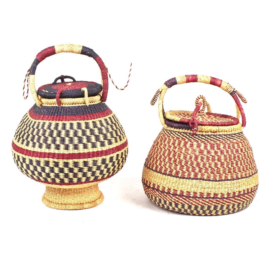 African Bolga Lidded Baskets from Ghana