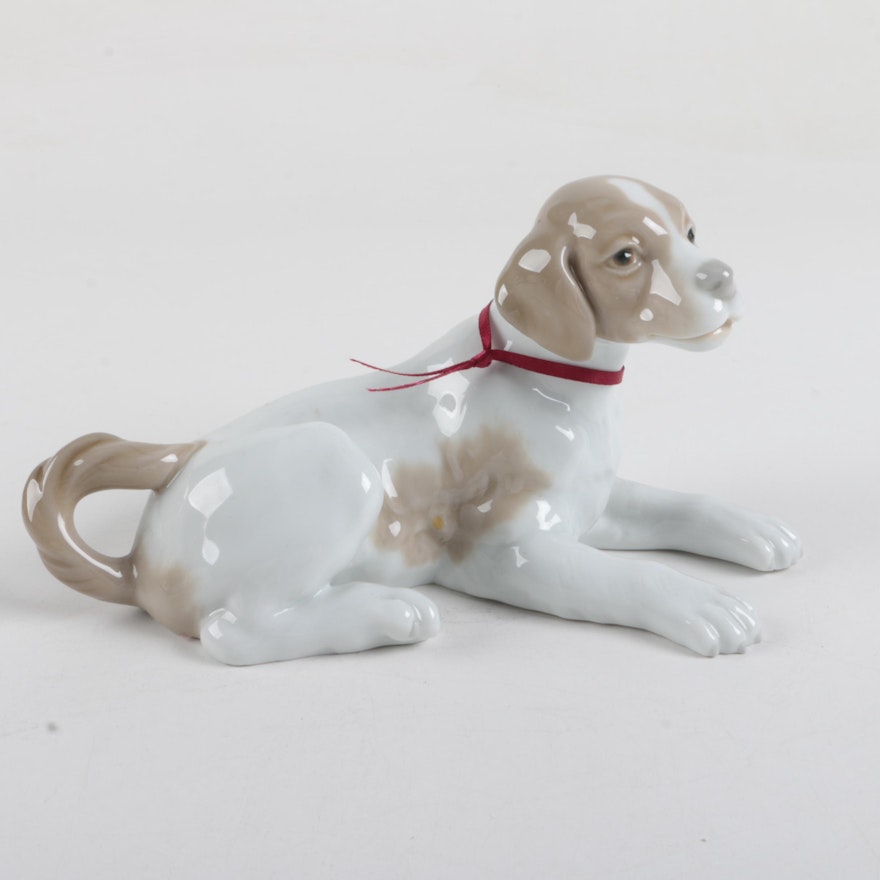 Vintage Spanish Hand-Painted Porcelain Puppy Figurine