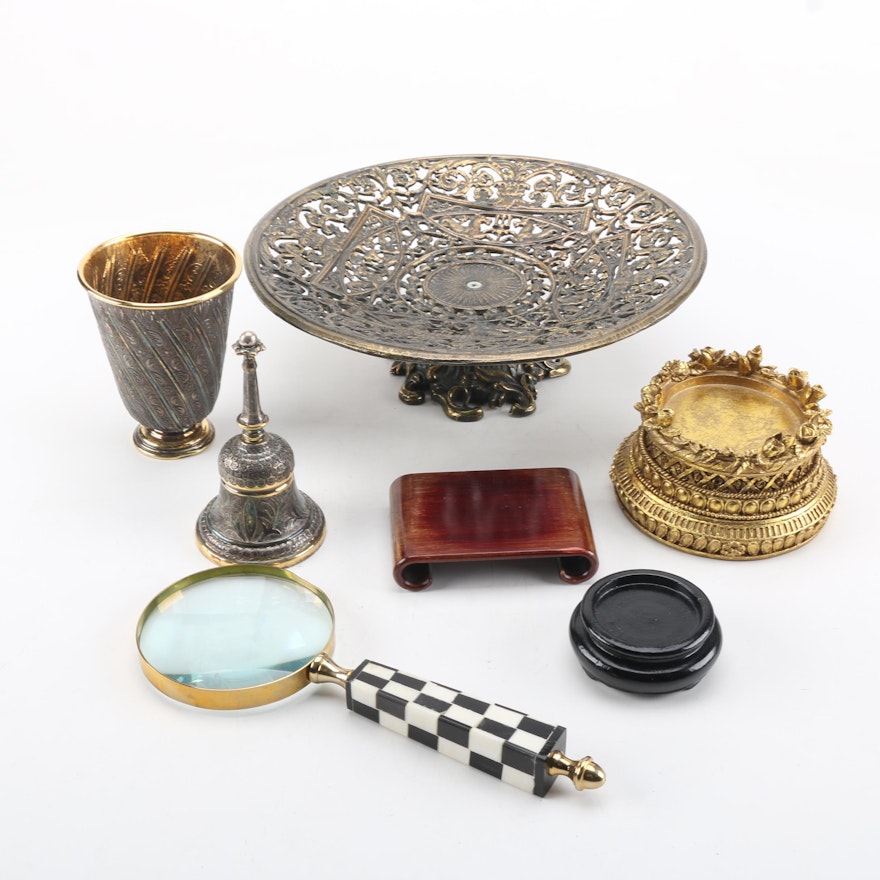Tane Orfebres Mexican Gilt Sterling Cup and Bell with Other Decorative Items