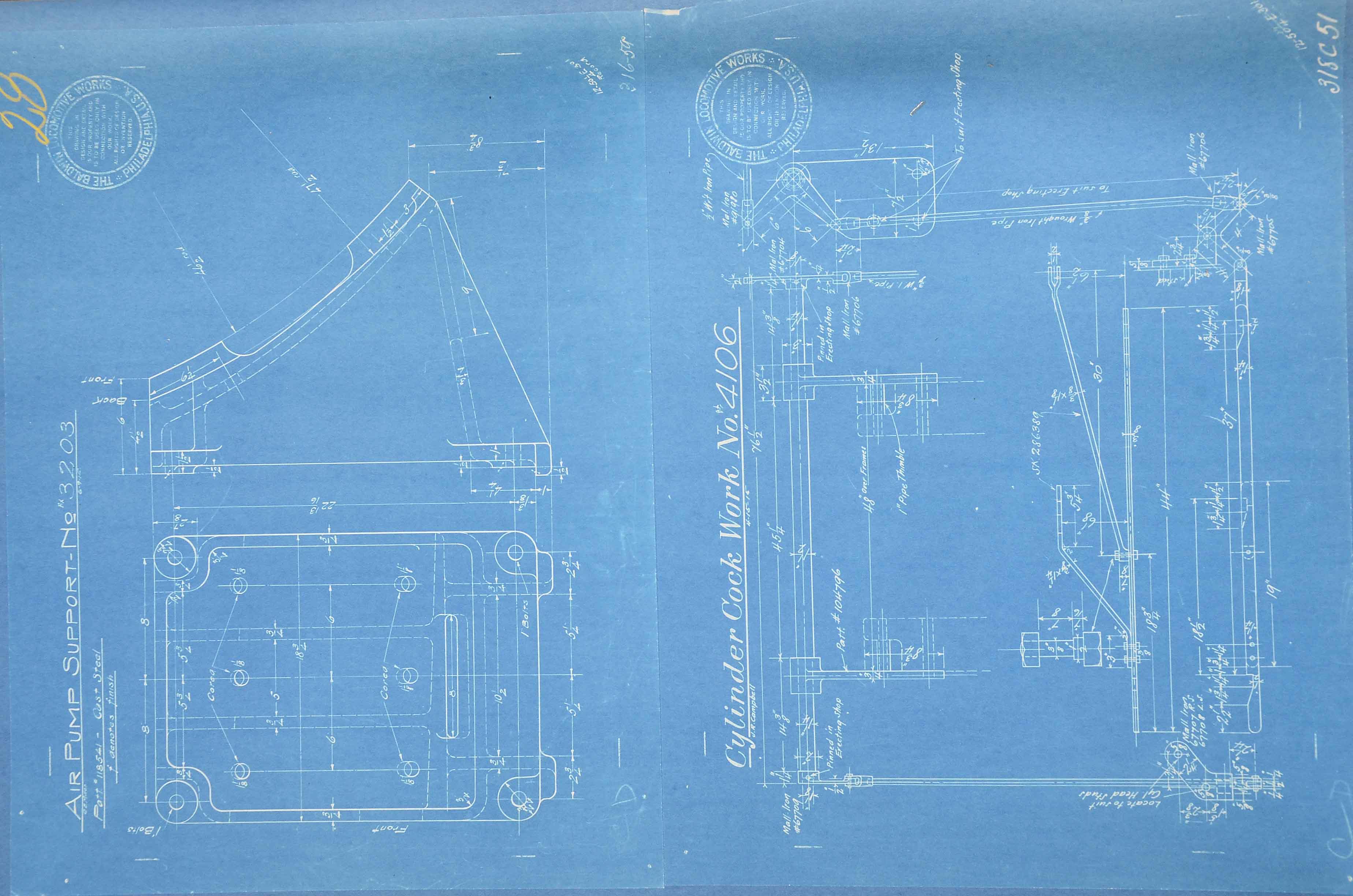 Baldwin Locomotive Works Bound Schematics for O-3 Class Locomotive