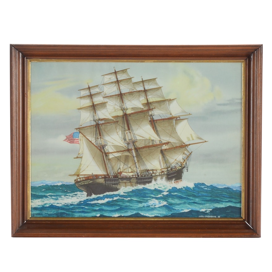 John O'Hara Cosgrave II Watercolor and Ink Painting "Clipper Ship Challenge"