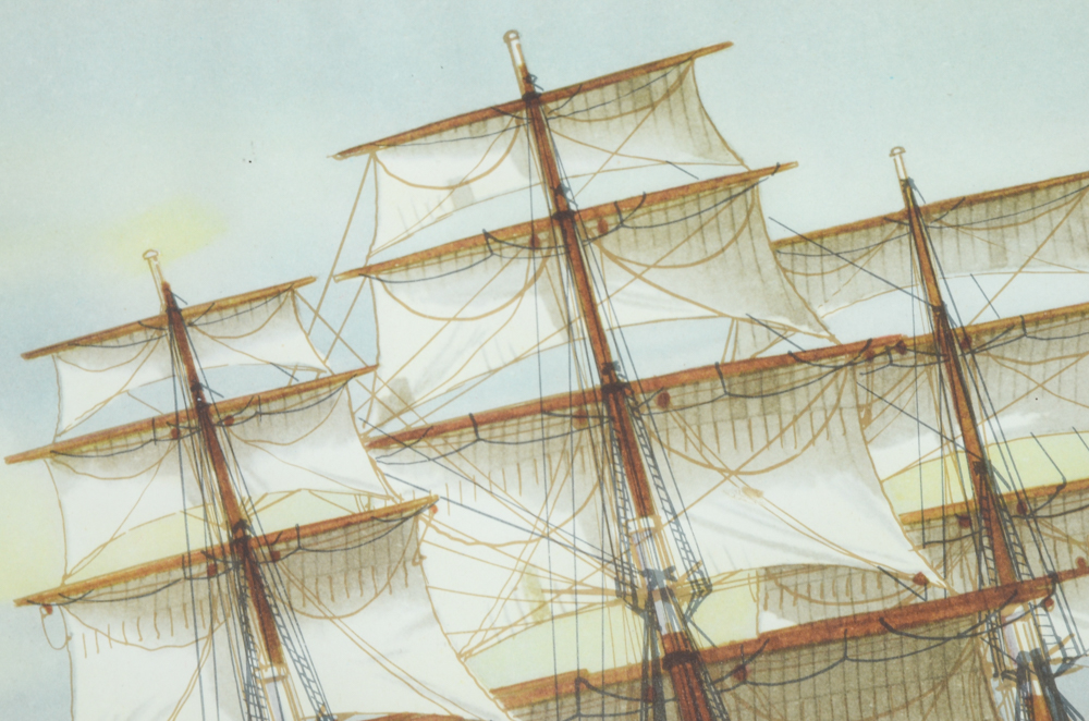 John O'Hara Cosgrave II Watercolor and Ink Painting "Clipper Ship Challenge"