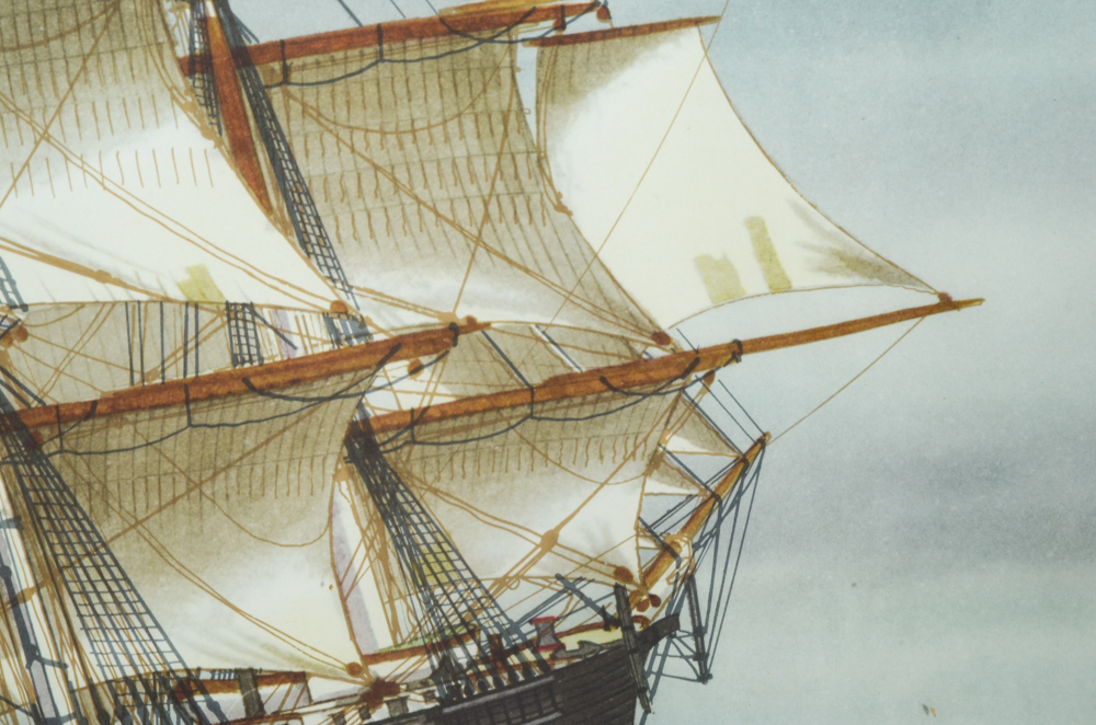 John O'Hara Cosgrave II Watercolor and Ink Painting "Clipper Ship Challenge"