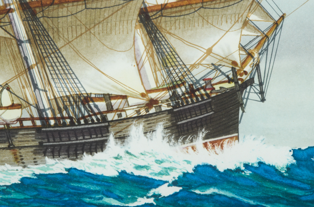 John O'Hara Cosgrave II Watercolor and Ink Painting "Clipper Ship Challenge"