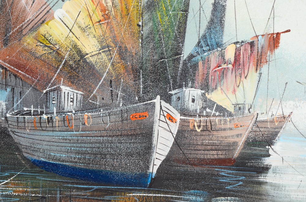 N. Vangeen Original Oil Painting of a Harbor Scene