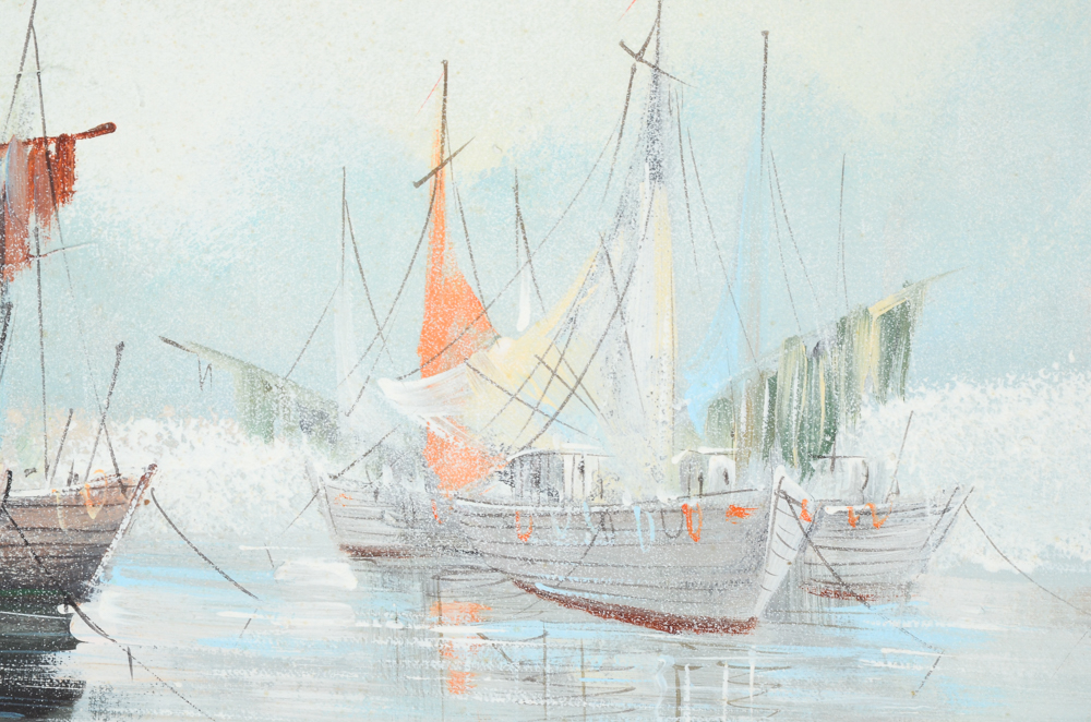 N. Vangeen Original Oil Painting of a Harbor Scene