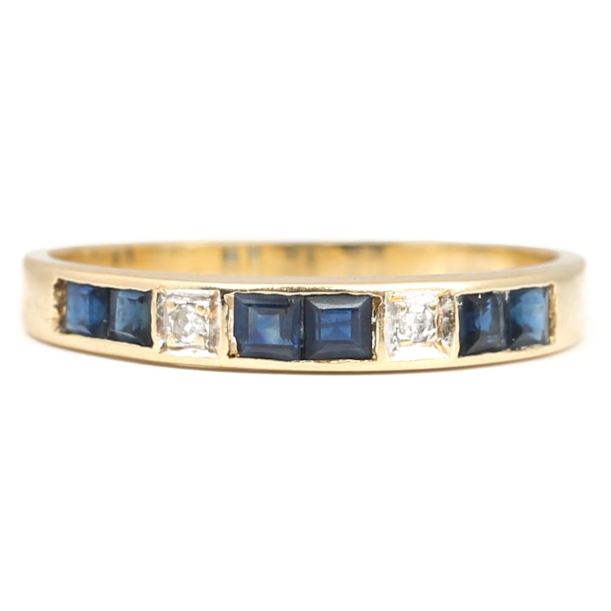 14K Yellow Gold Sapphire and Diamond Band