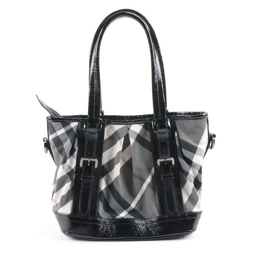Burberry Lowry Baby Beat Patent Leather and Nylon Tote Bag