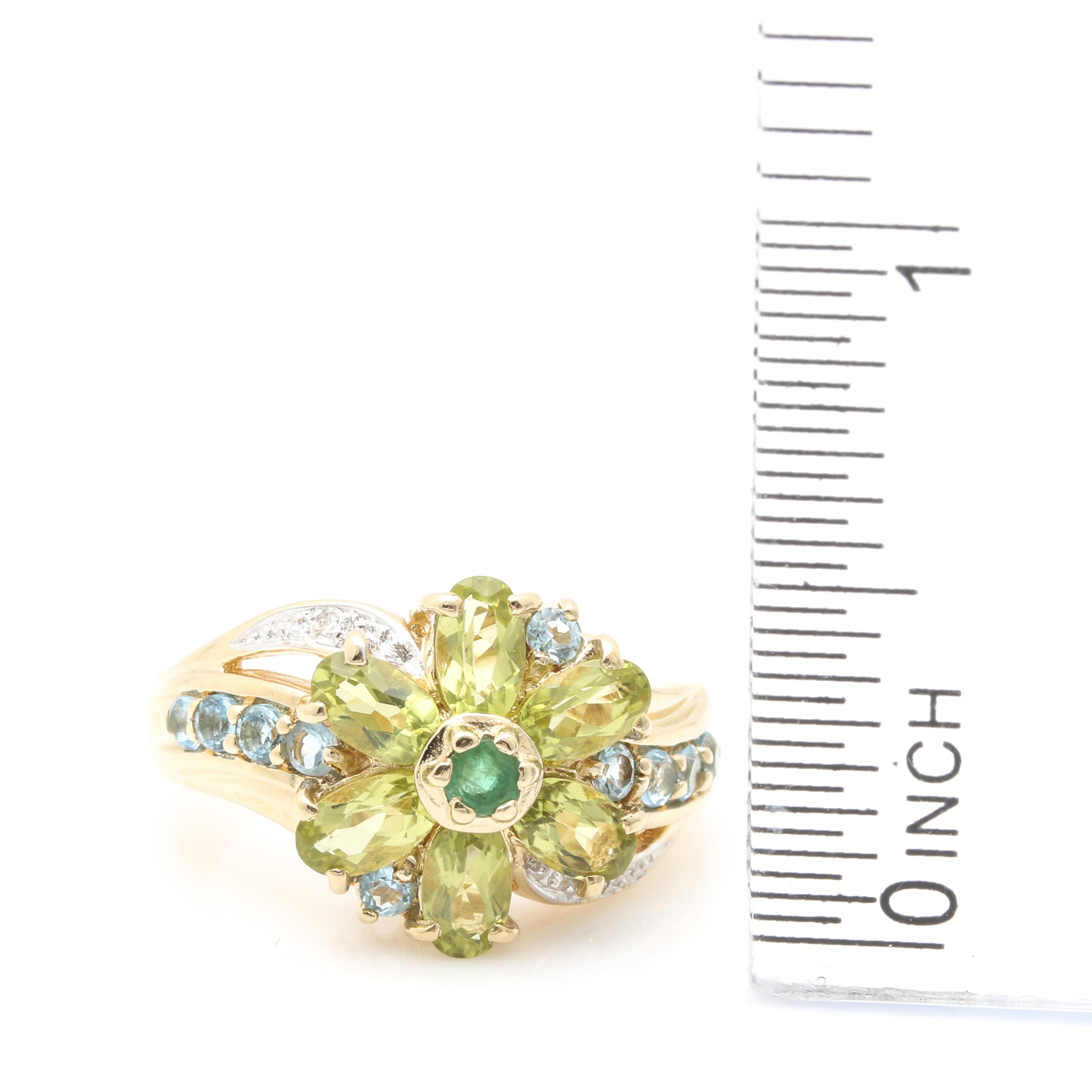 14K Yellow Gold Gemstone and Diamond Floral Ring