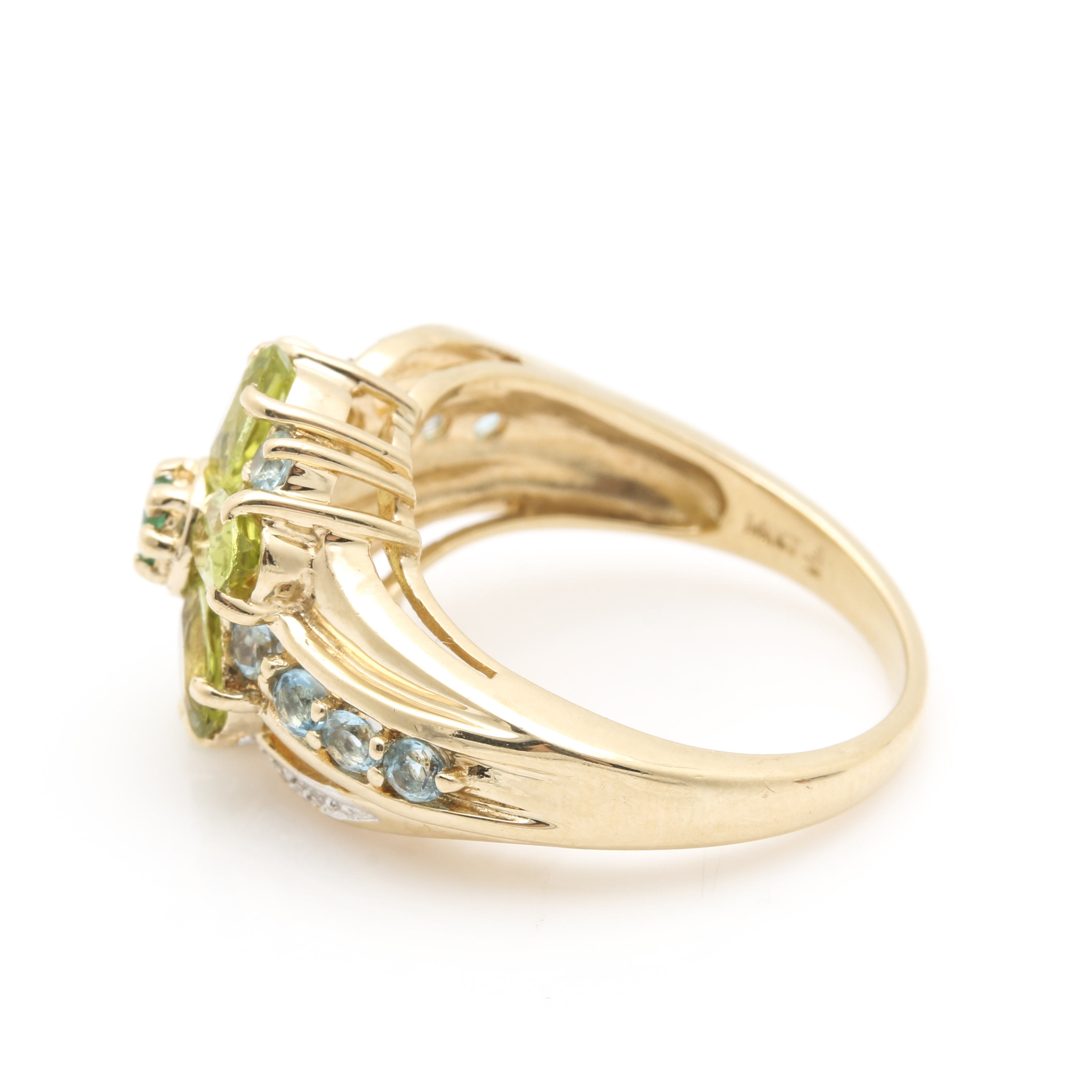 14K Yellow Gold Gemstone and Diamond Floral Ring