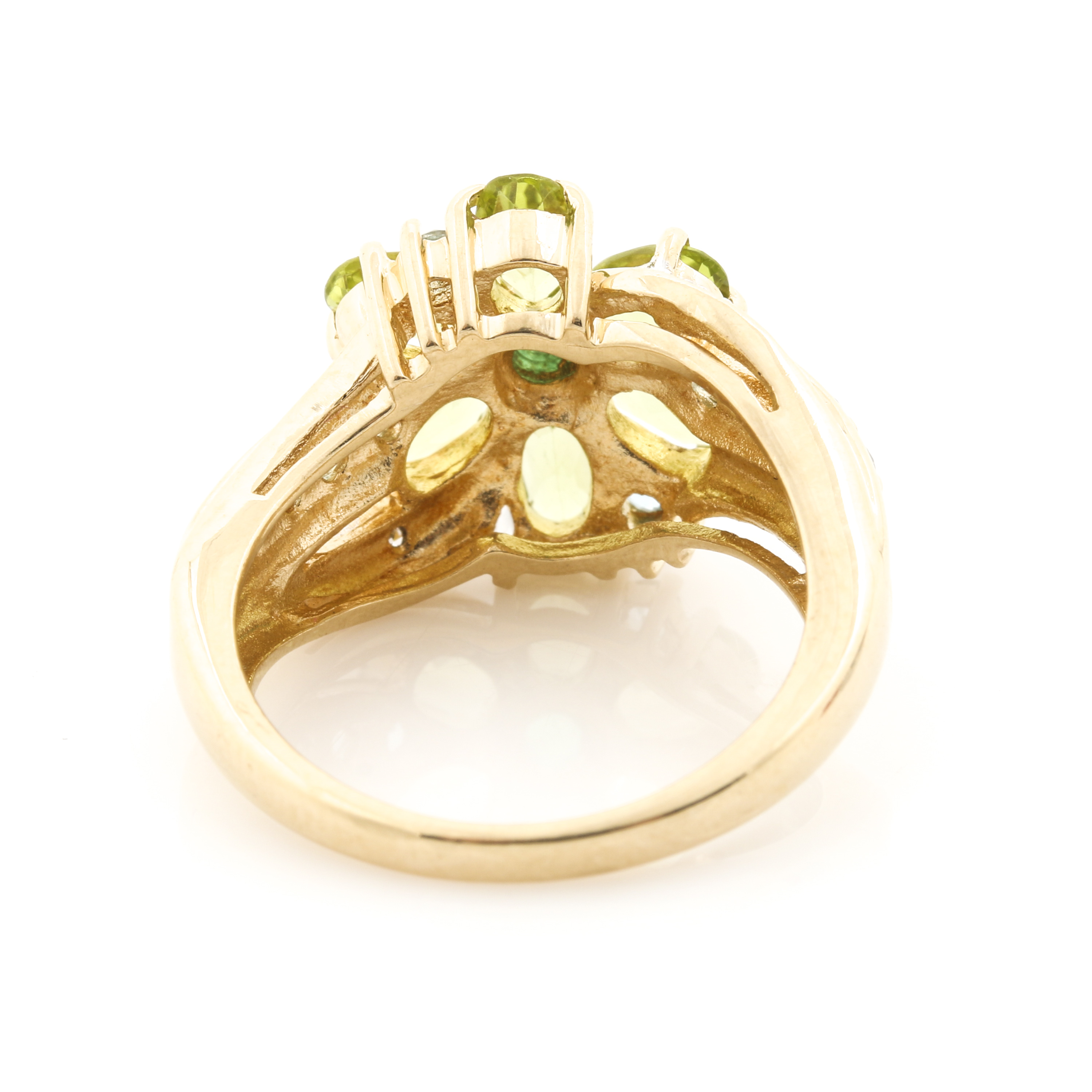 14K Yellow Gold Gemstone and Diamond Floral Ring