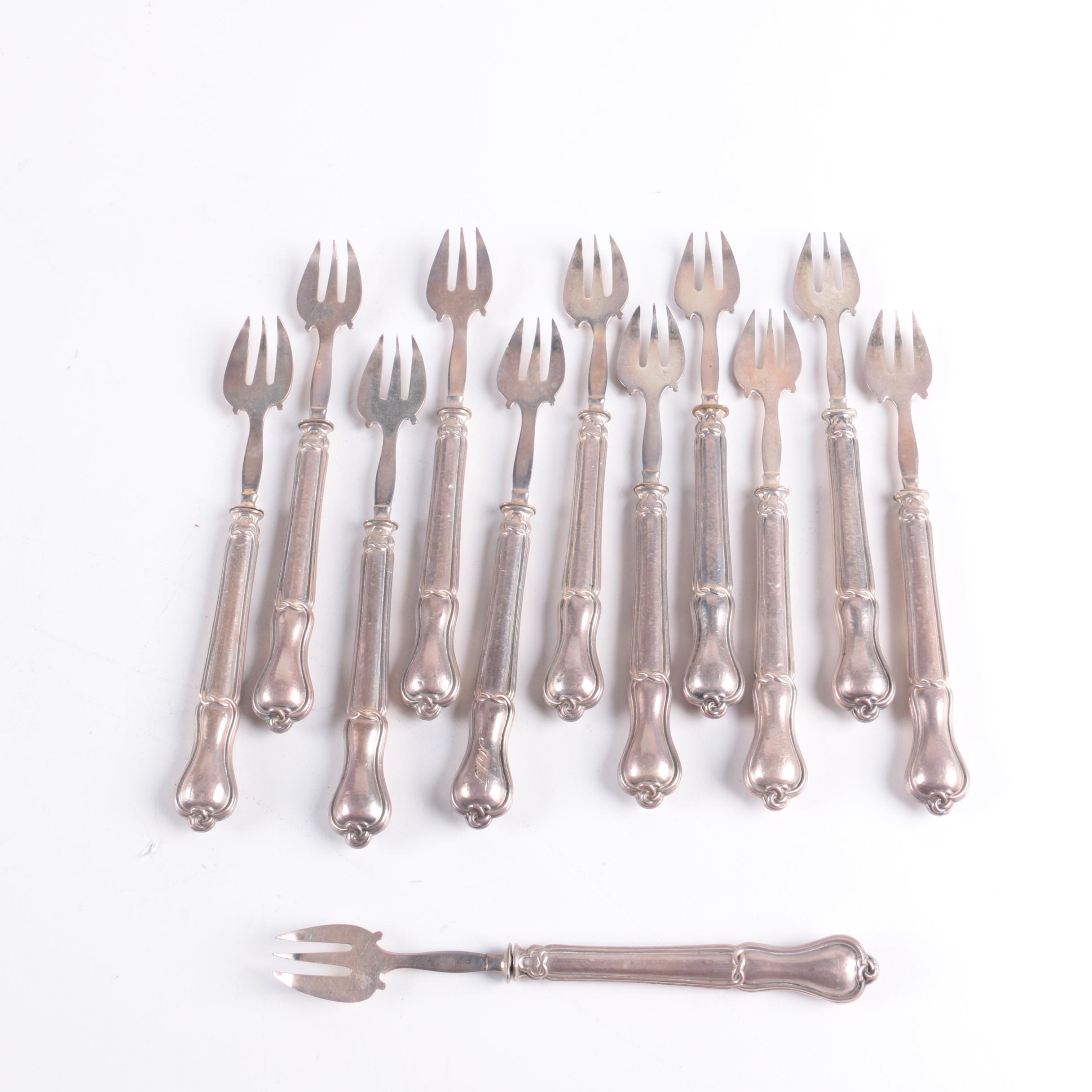Set of Sterling Handled Three-Tine Forks with Cloth Case