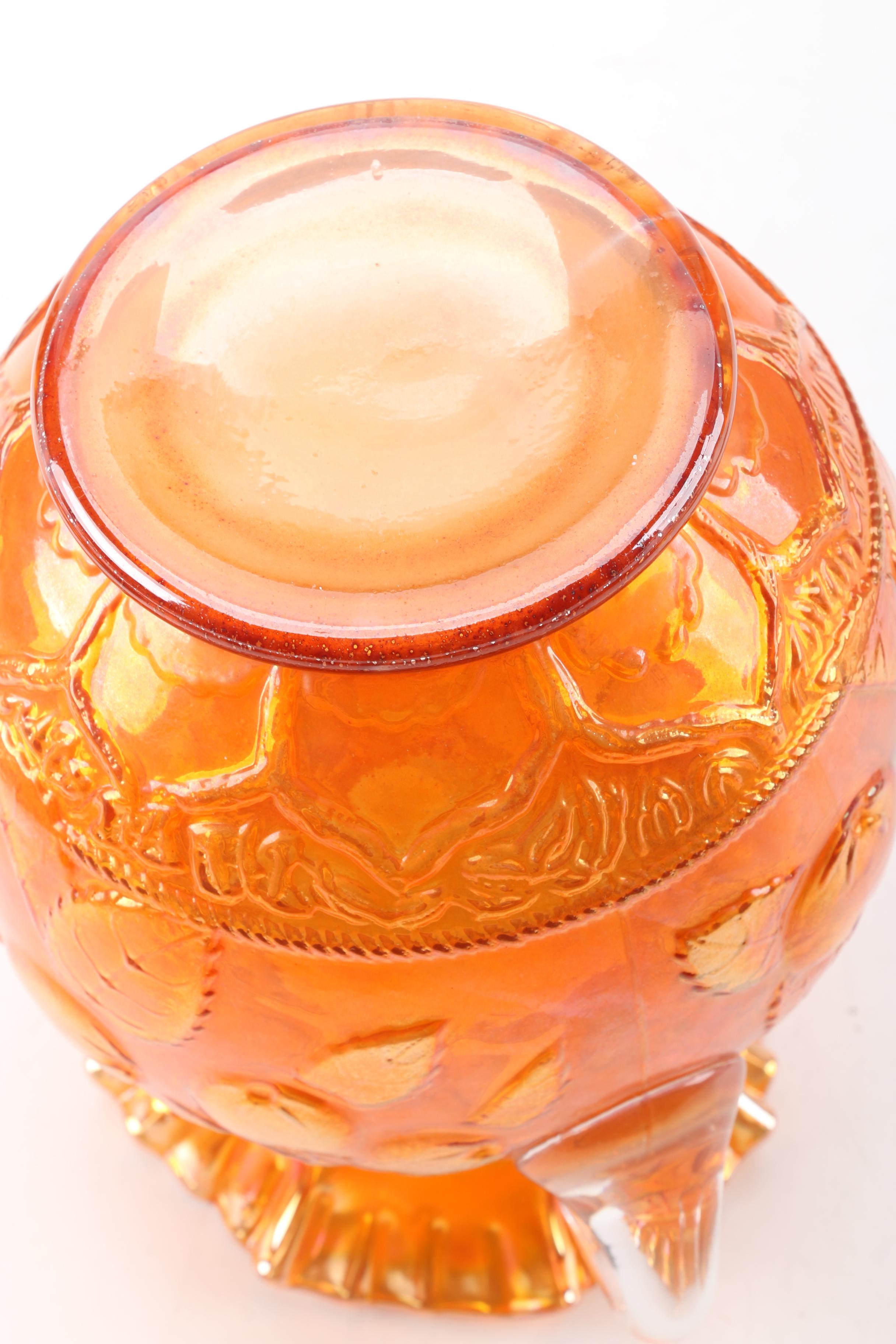 Vintage Orange Carnival Glass Pitcher and Cups