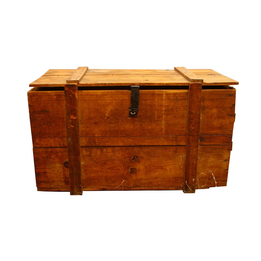 Antique Shipping Crate with Canvas Lined Interior