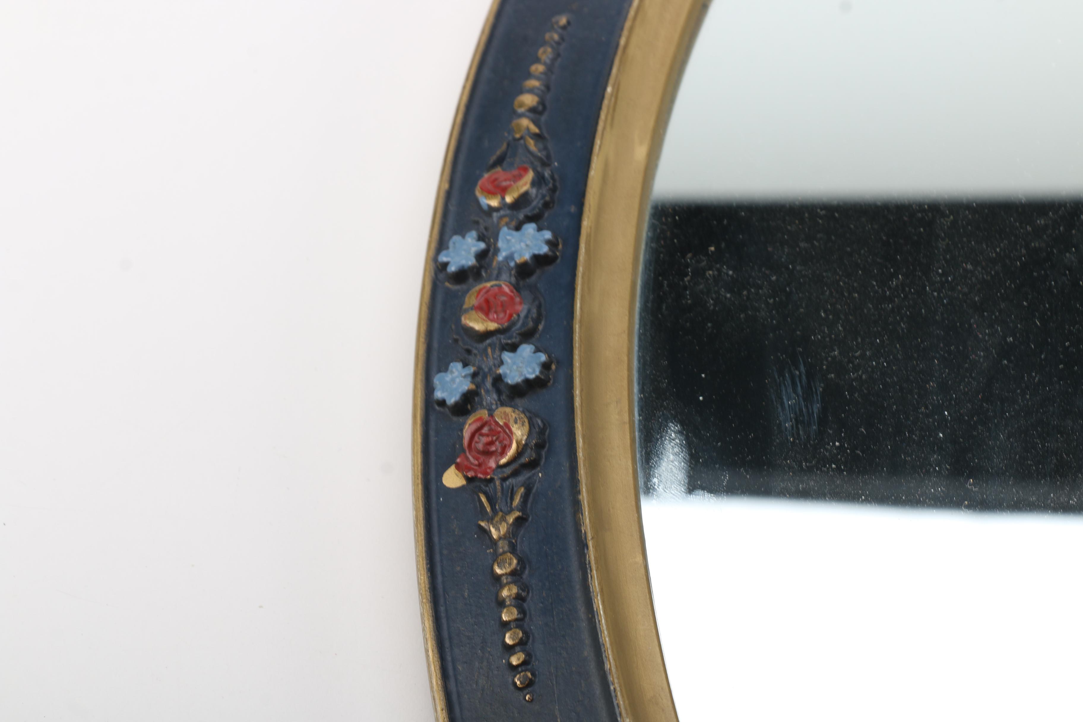 Blue and Gold Oval Wall Mirror