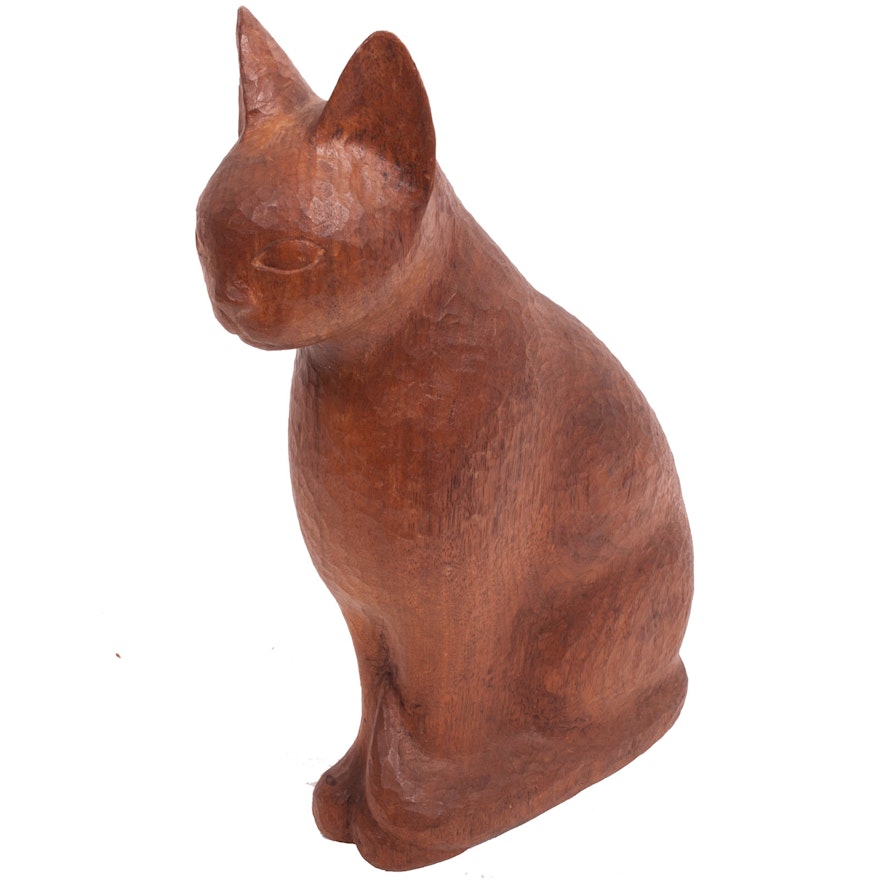 Virginia K. Hess Carved Wood "Cat" Sculpture