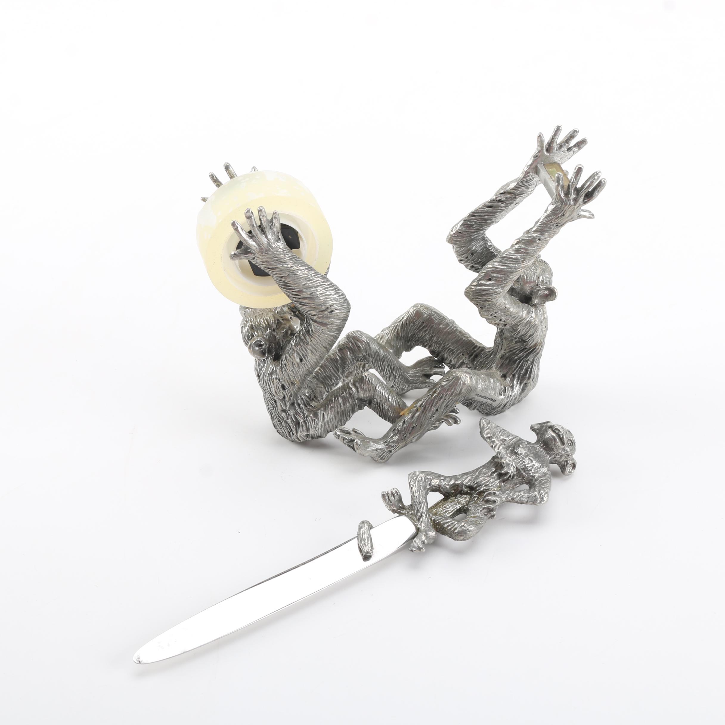 Silver Tone Monkey Tape Dispenser and Letter Opener