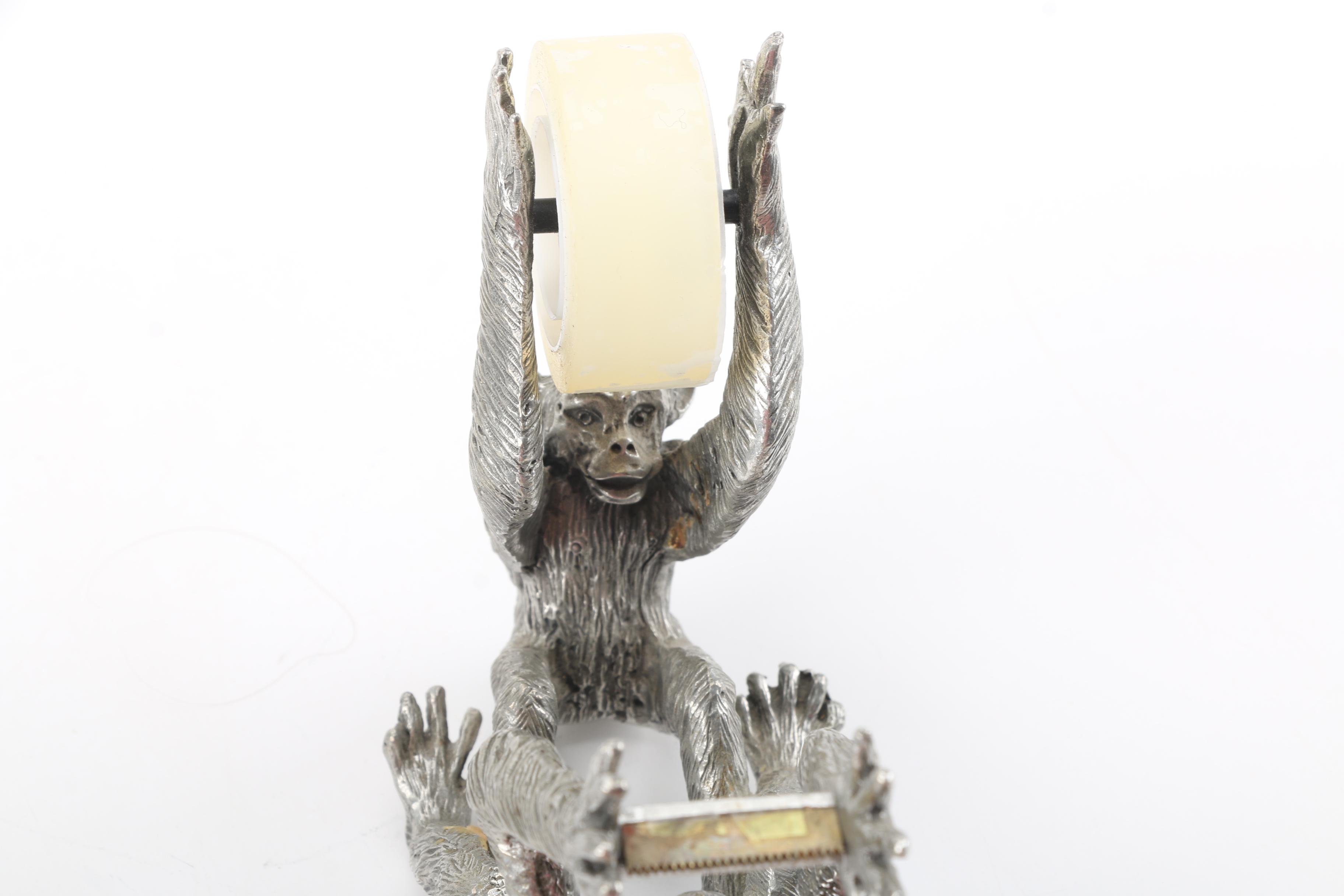 Silver Tone Monkey Tape Dispenser and Letter Opener