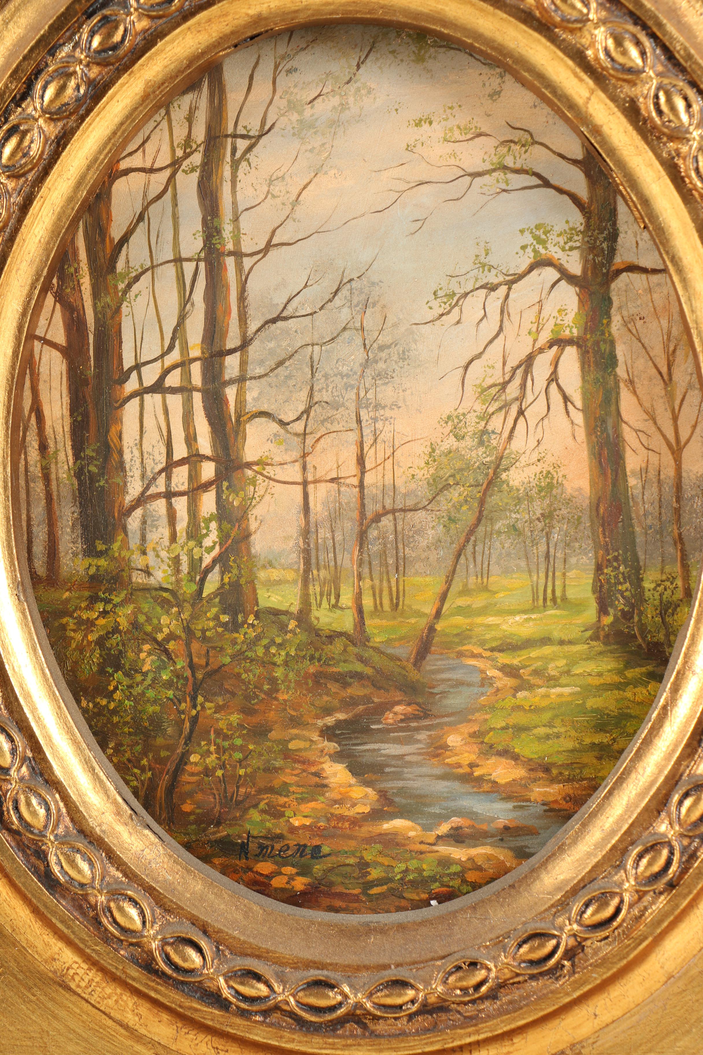 N. Mene Oil Painting on Panel of a Creek