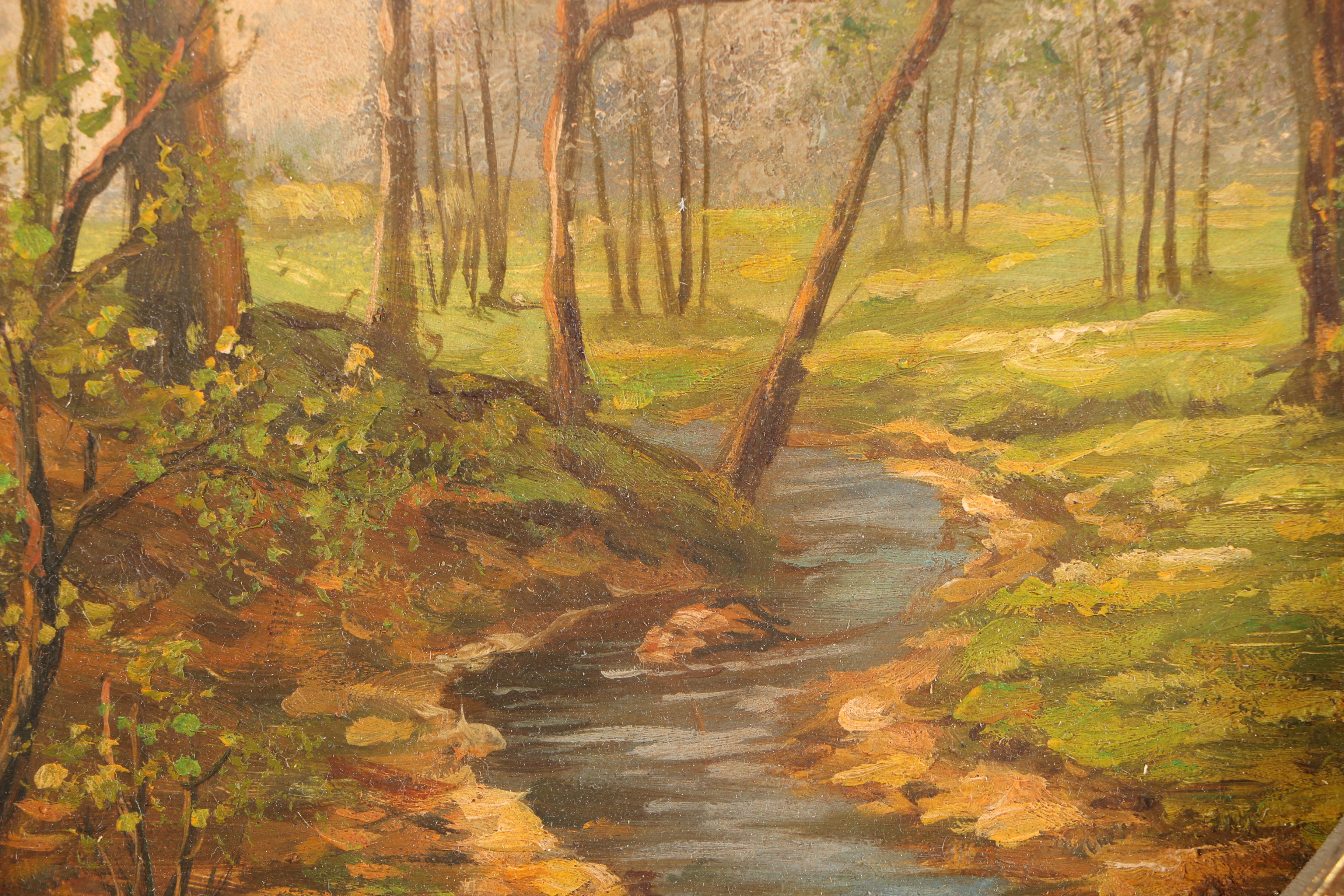 N. Mene Oil Painting on Panel of a Creek