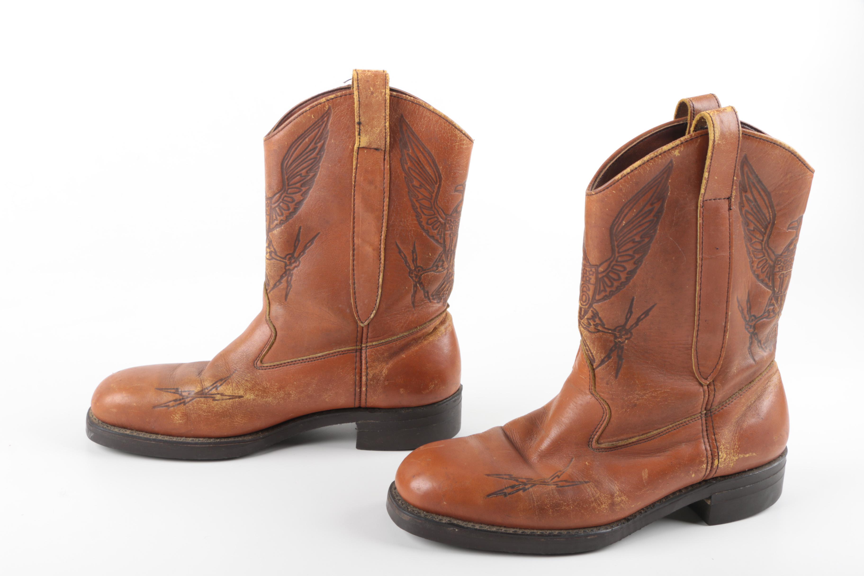 Vintage Men's Brown Leather Cowboy Boots