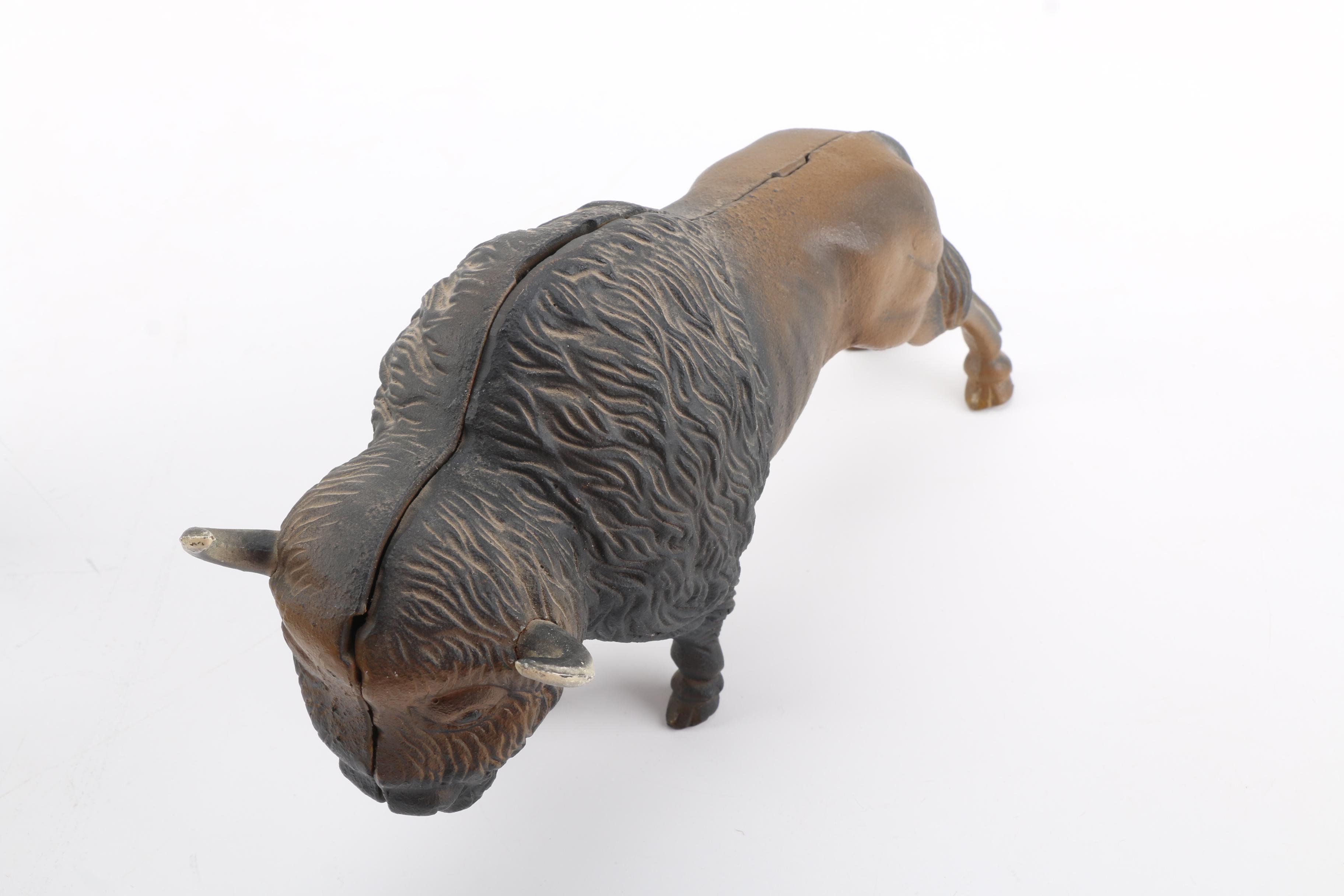 Cast Iron Buffalo Bank Figurine