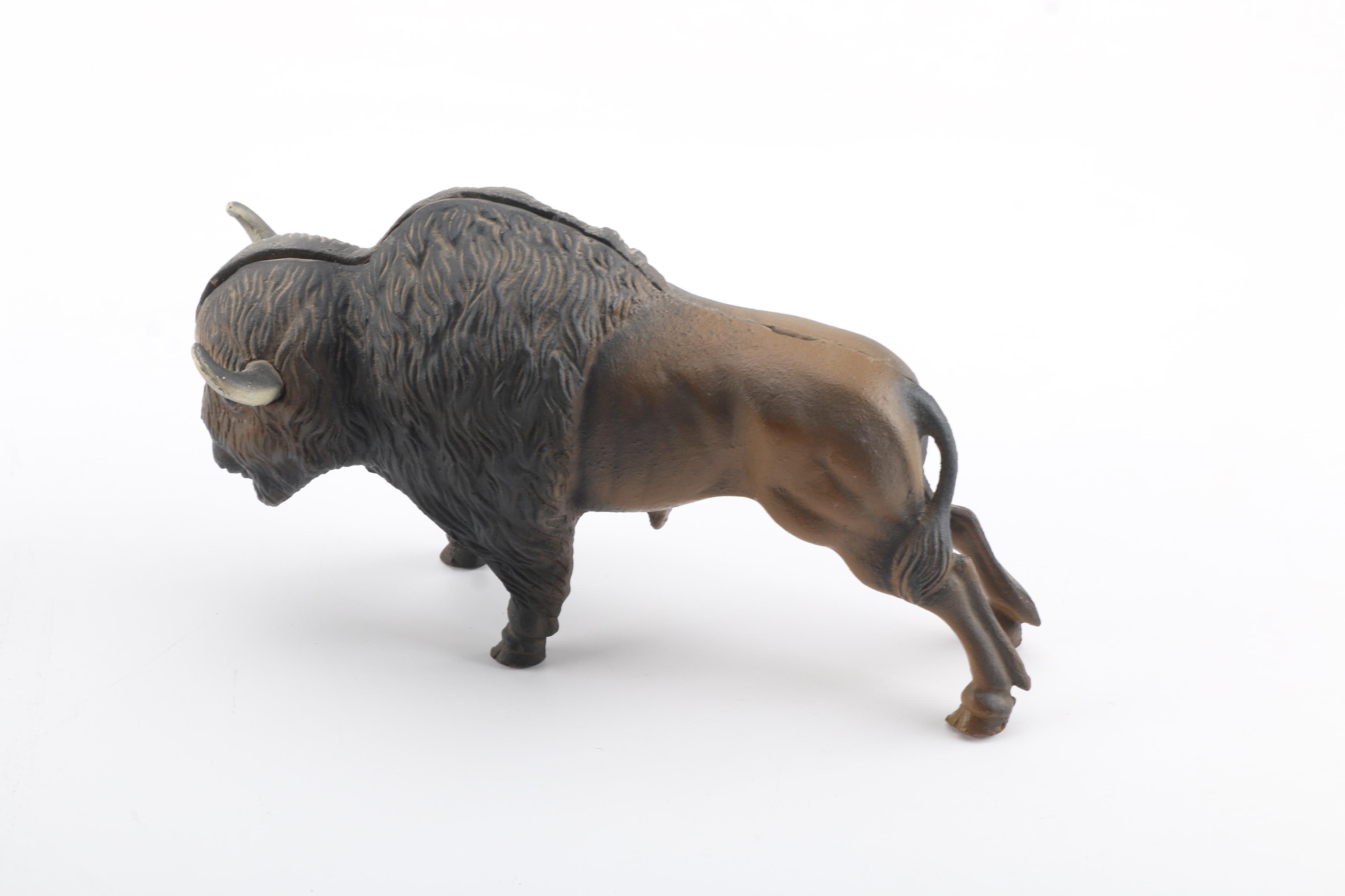Cast Iron Buffalo Bank Figurine