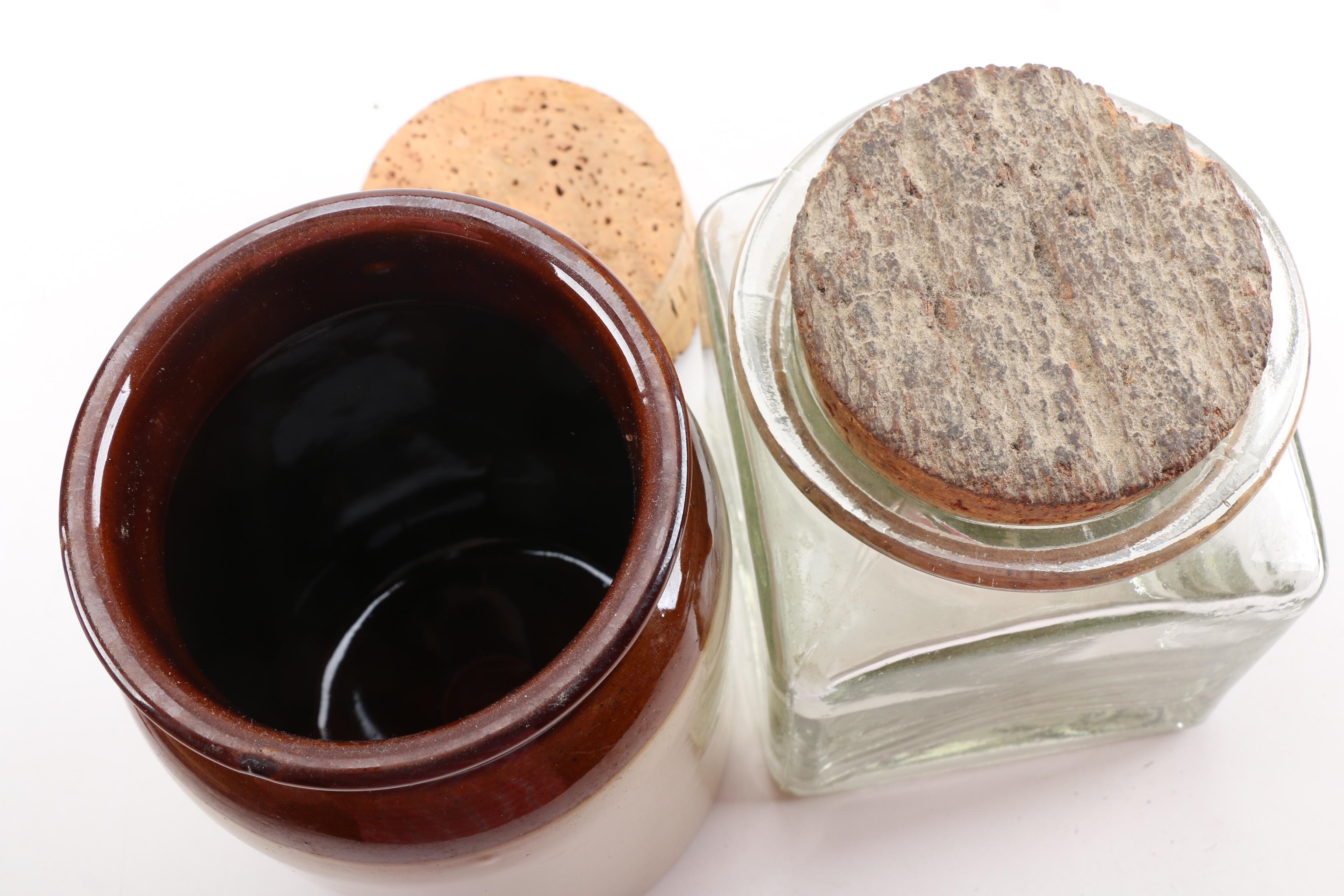 Stoneware Bean Pot, Crocks and Glass Jar