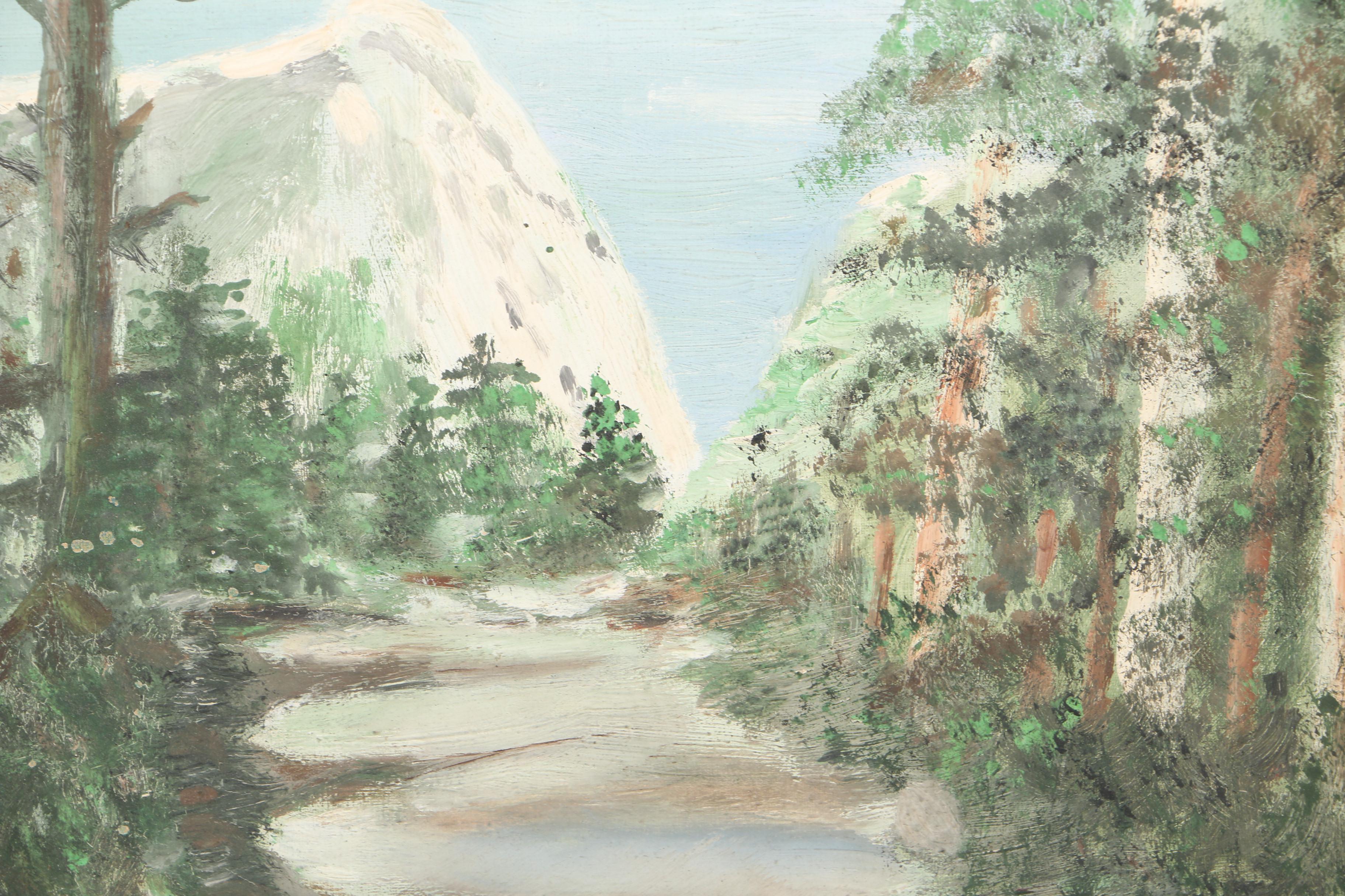 Oil Painting on Paper Board of Mountain Landscape Scene