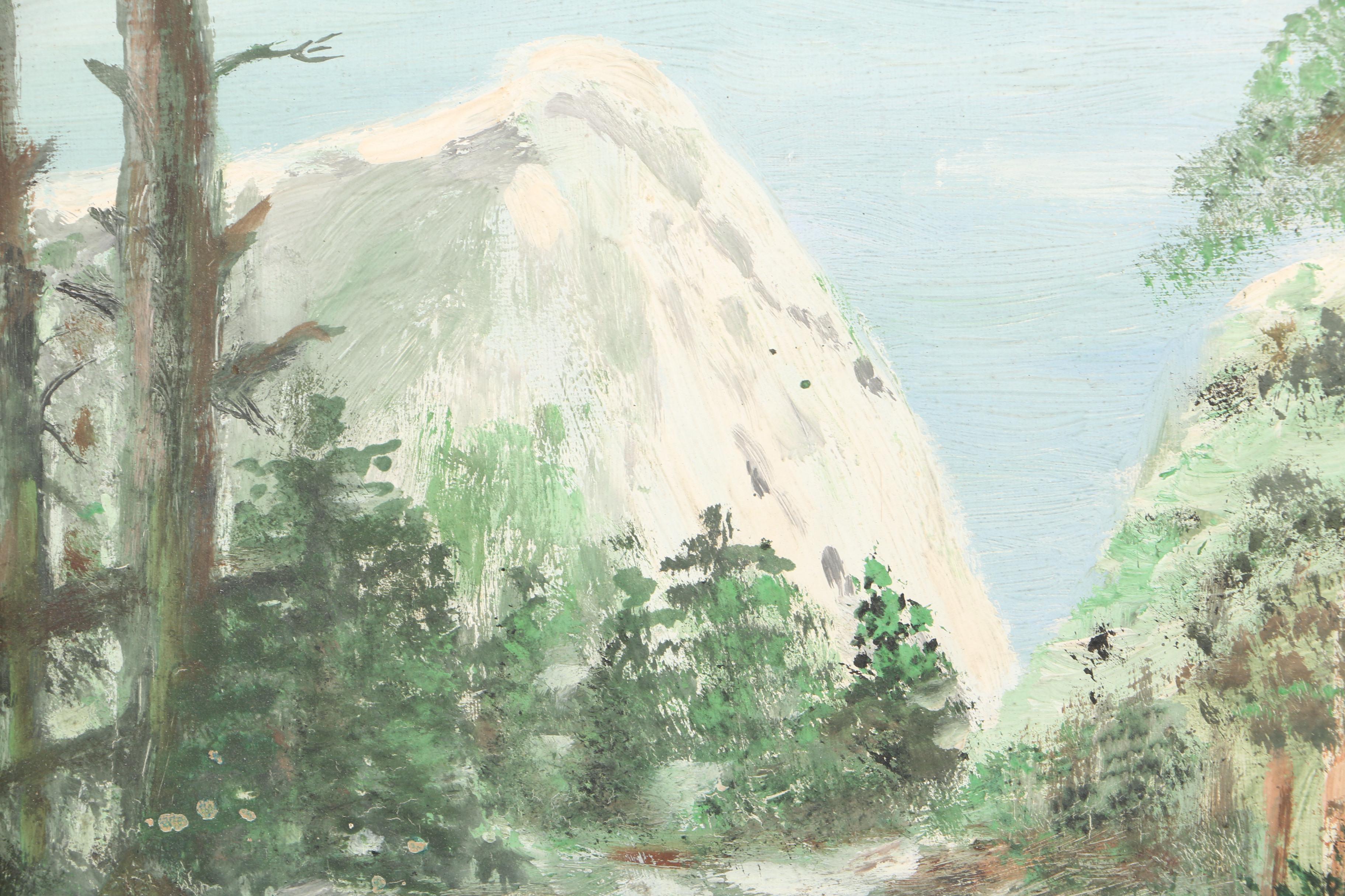 Oil Painting on Paper Board of Mountain Landscape Scene